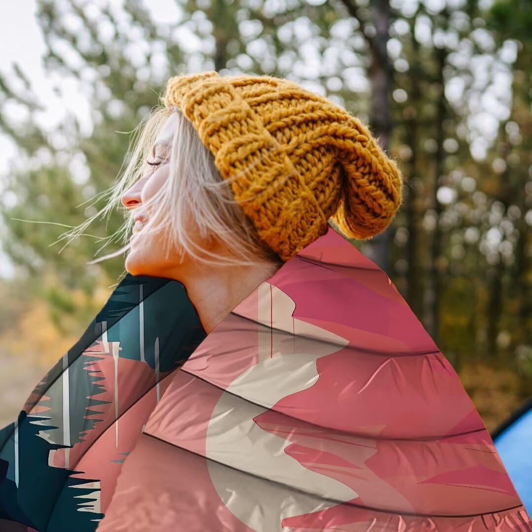 Yizheer Outdoor Puffy Packable Camping Blanket,Lightweight Down Alternative Printed Camping Blanket,Large Ultra Warm Hammock Top Quilt Waterproof Blanket for Traveling Picnic Beach Party,76" x 54"