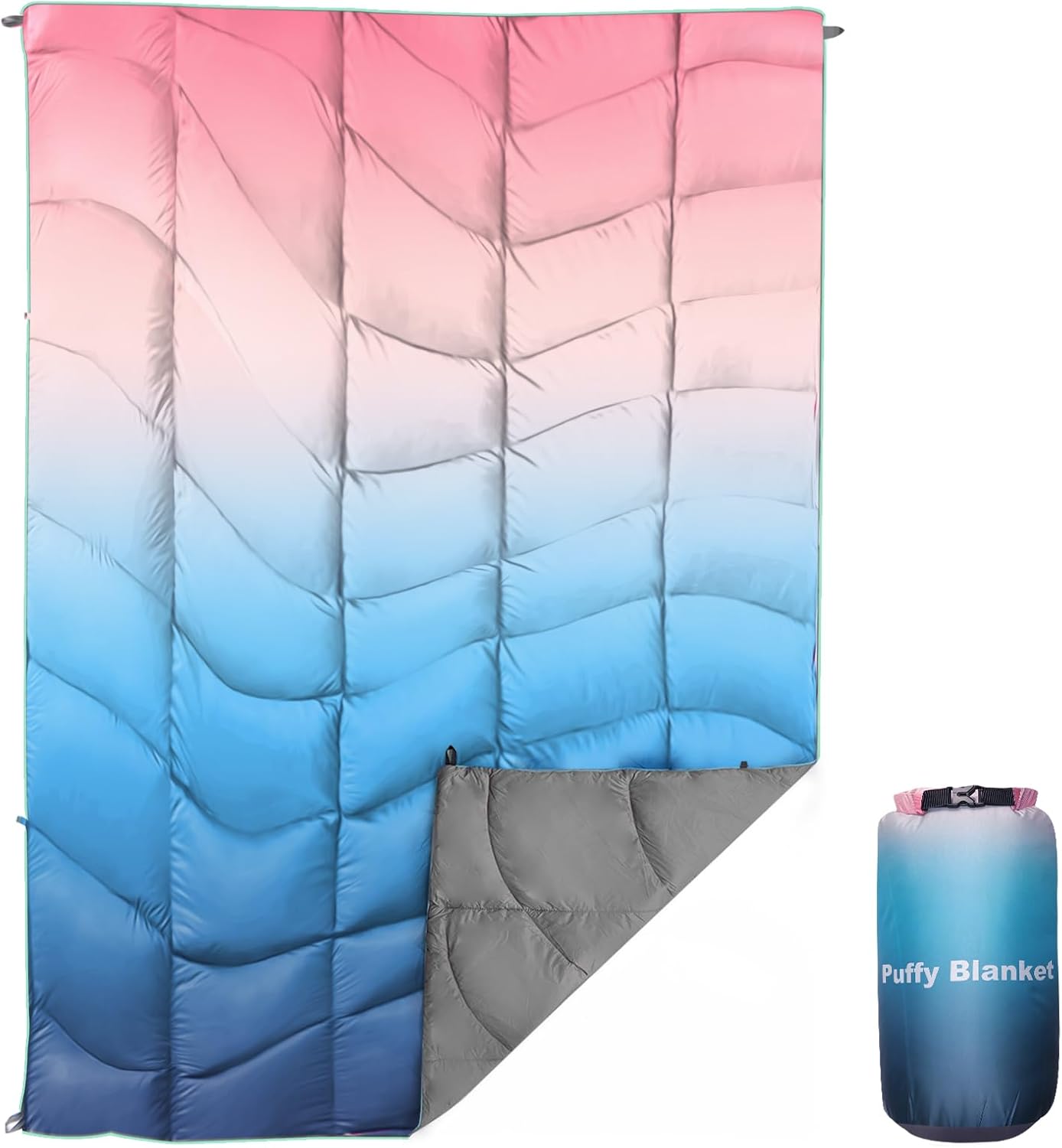 Outdoor Puffy Camping Blanket, Lightweight Down Alternative Puffy Printed Camping Large Ultra Warm Hammock Top Quilt Waterproof Blanket for Traveling Picnic Beach Party Cold Weather (Green Mountain)