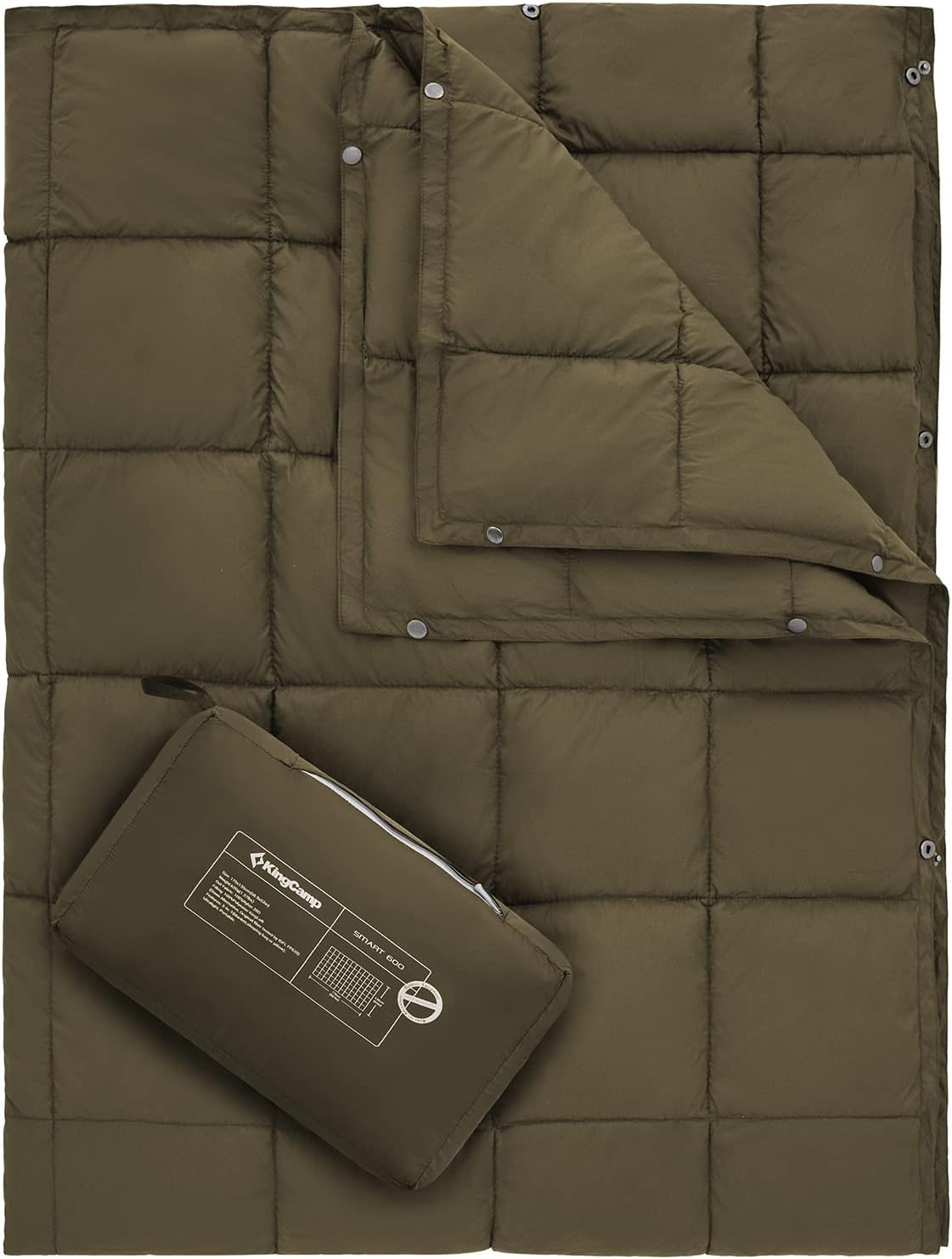 KingCamp Ultralight Camping Blanket, Packable Down Alternative Puffy Wearable Blankets Weatherproof Warm Package Quilt with Snap Buttons for Outdoor Hiking Travel Picnic Stadium (69" x 53", Charcoal)