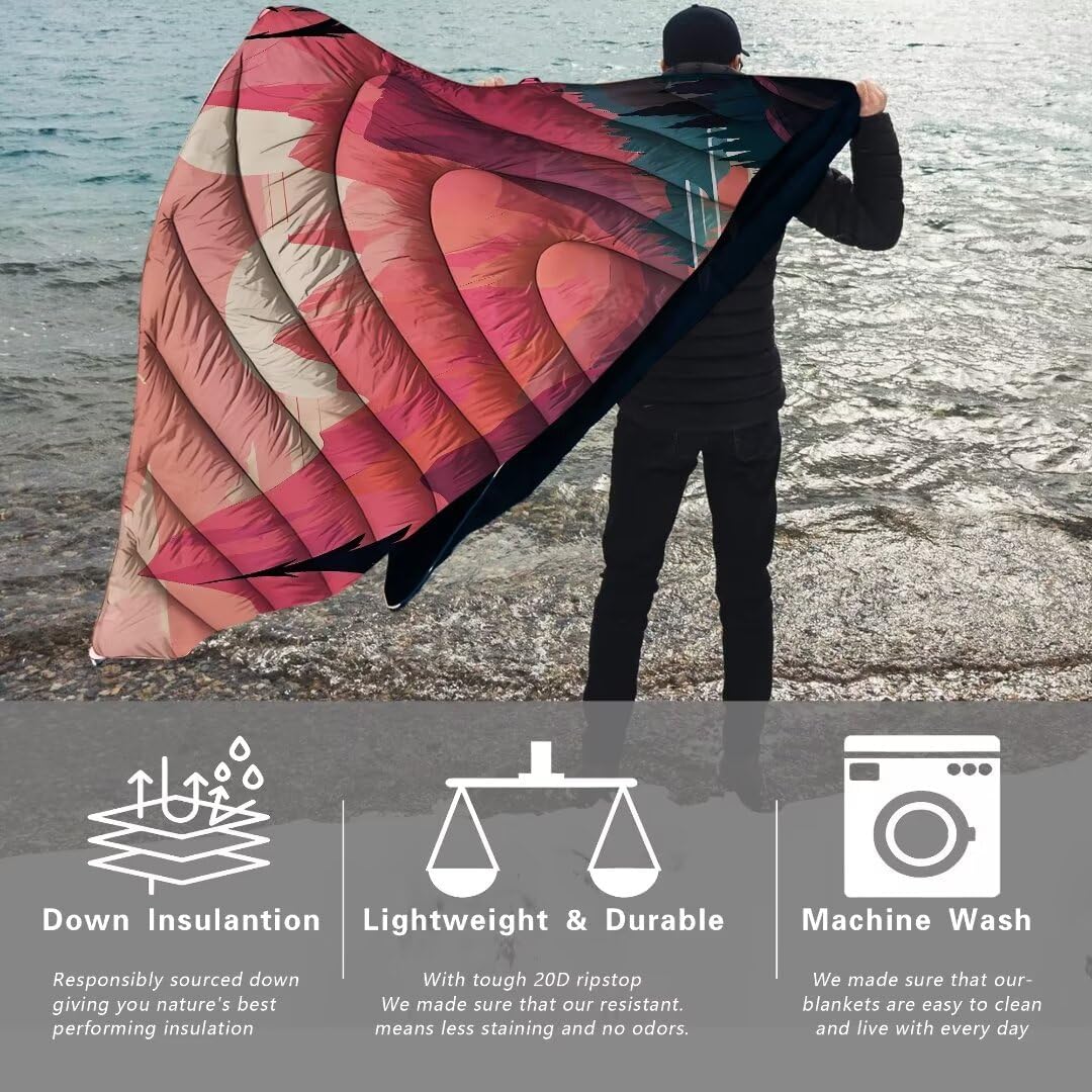 Yizheer Outdoor Puffy Packable Camping Blanket,Lightweight Down Alternative Printed Camping Blanket,Large Ultra Warm Hammock Top Quilt Waterproof Blanket for Traveling Picnic Beach Party,76" x 54"