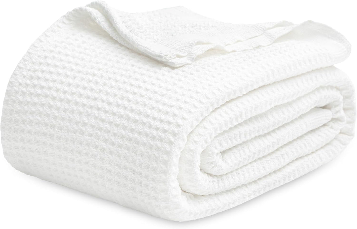 Bedsure 100% Cotton Blanket King Size for Bed - Breathable and Soft, Waffle Weave Blanket for Summer Spring, White, 104x90 inches