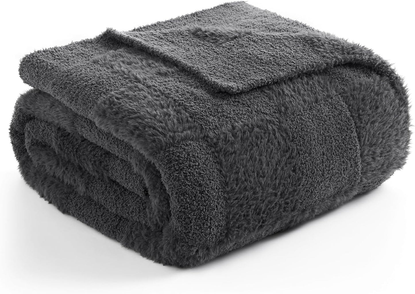 Snuggle Sac Checkered Throw Blanket Faux Fur Microfiber Blankets for Couch,Cozy Soft Warm Blanket for Sofa Bedroom Living Room,Beige Checker,50x60 inches