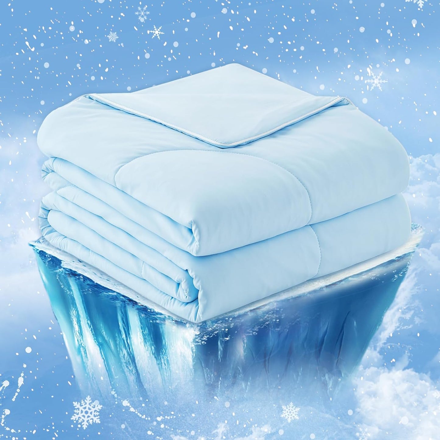 Cozy Bliss Cooling Comforter Queen Size, Cooling Blankets for Hot Sleepers and Night Sweats, Blue Summer Comforter for Queen Size Bed, Breathable Soft Lightweight Silk Smooth