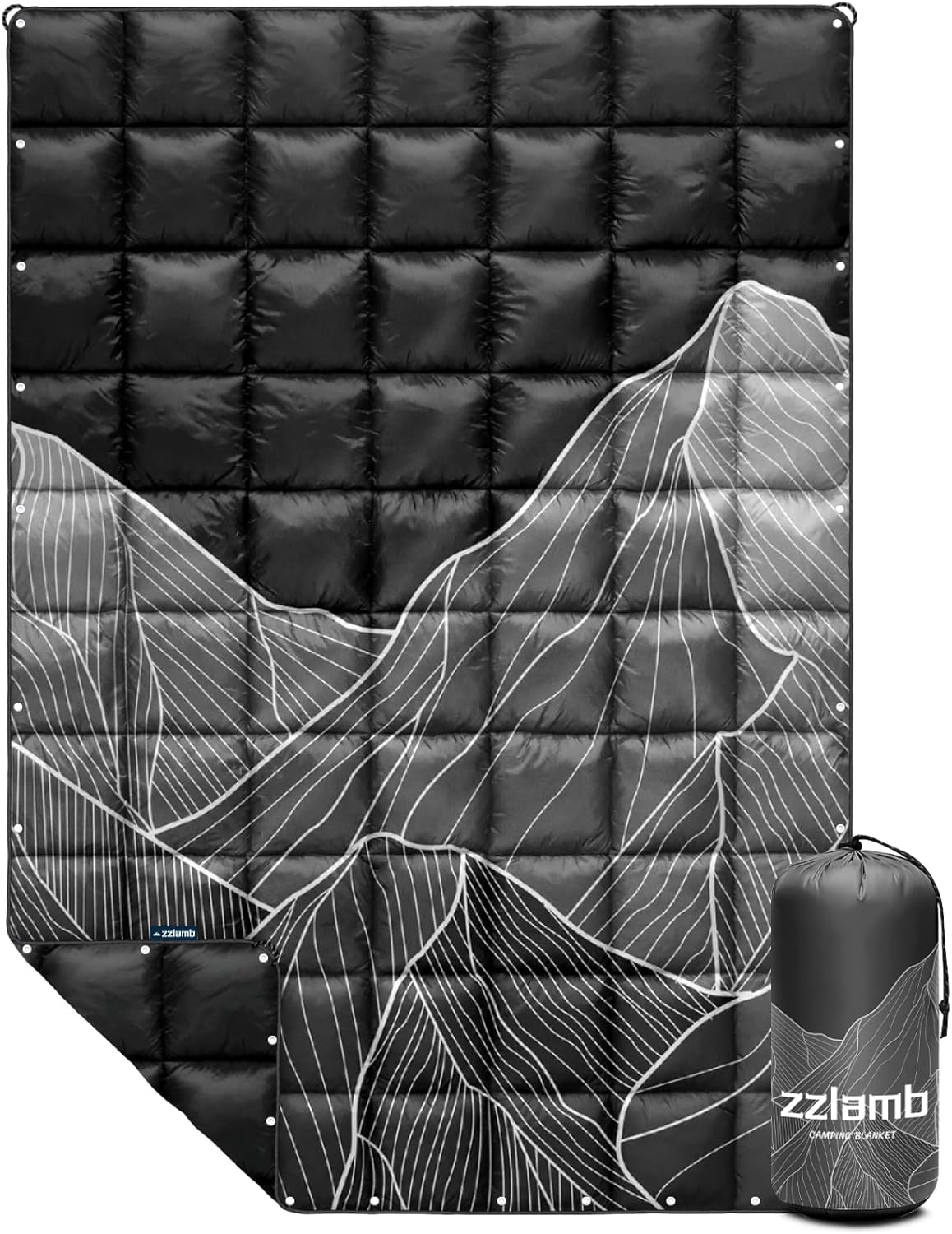 zzlamb Camping Blanket, Outdoor Lightweight Travel Blanket Puffy Portable Down Alternative, Windproof Warm Cloak with Snaps, Cozy Quilt Backpacking Picnic RV Plane Car Hammock Beach Climbing