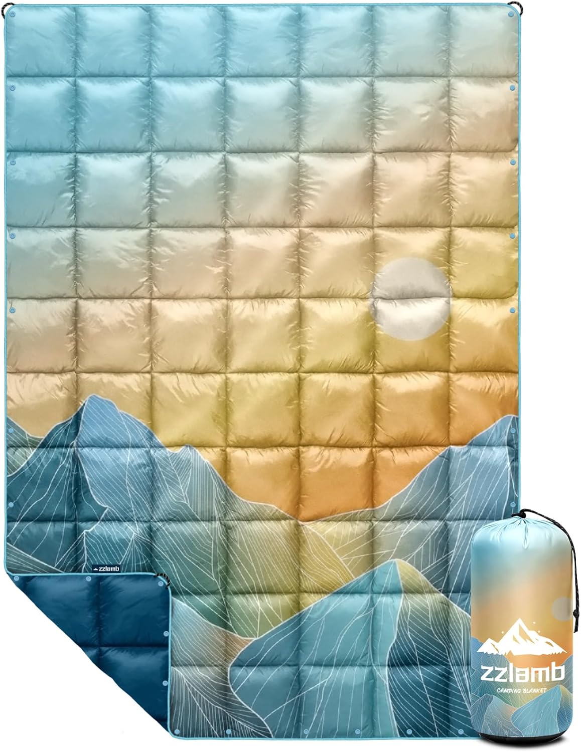zzlamb Camping Blanket, Outdoor Lightweight Travel Blanket Puffy Portable Down Alternative, Windproof Warm Cloak with Snaps, Cozy Quilt Backpacking Picnic RV Plane Car Hammock Beach Climbing
