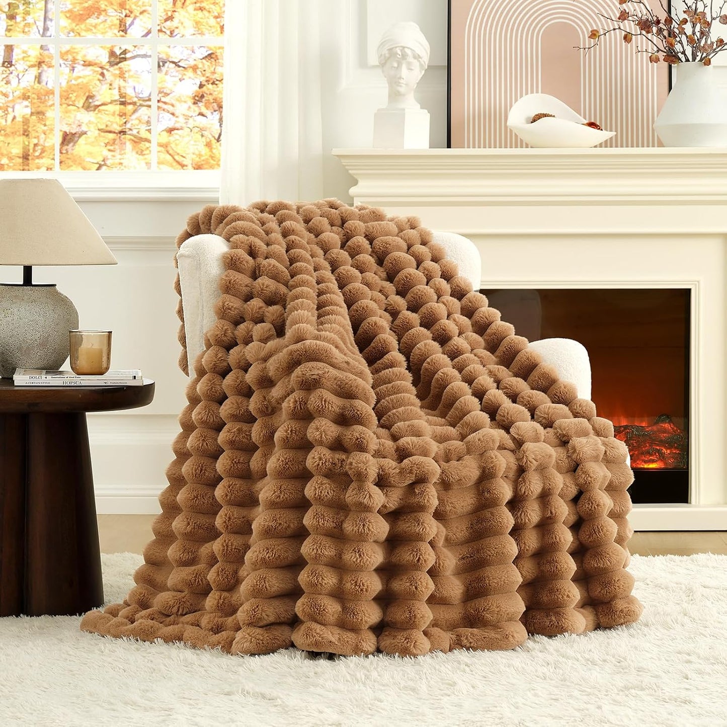 Cozy Bliss Faux Fur Throw Blanket for Couch, Cozy Warm Plush Striped Blanket for Sofa Bedroom Living Room,50 * 60 Inches Grey