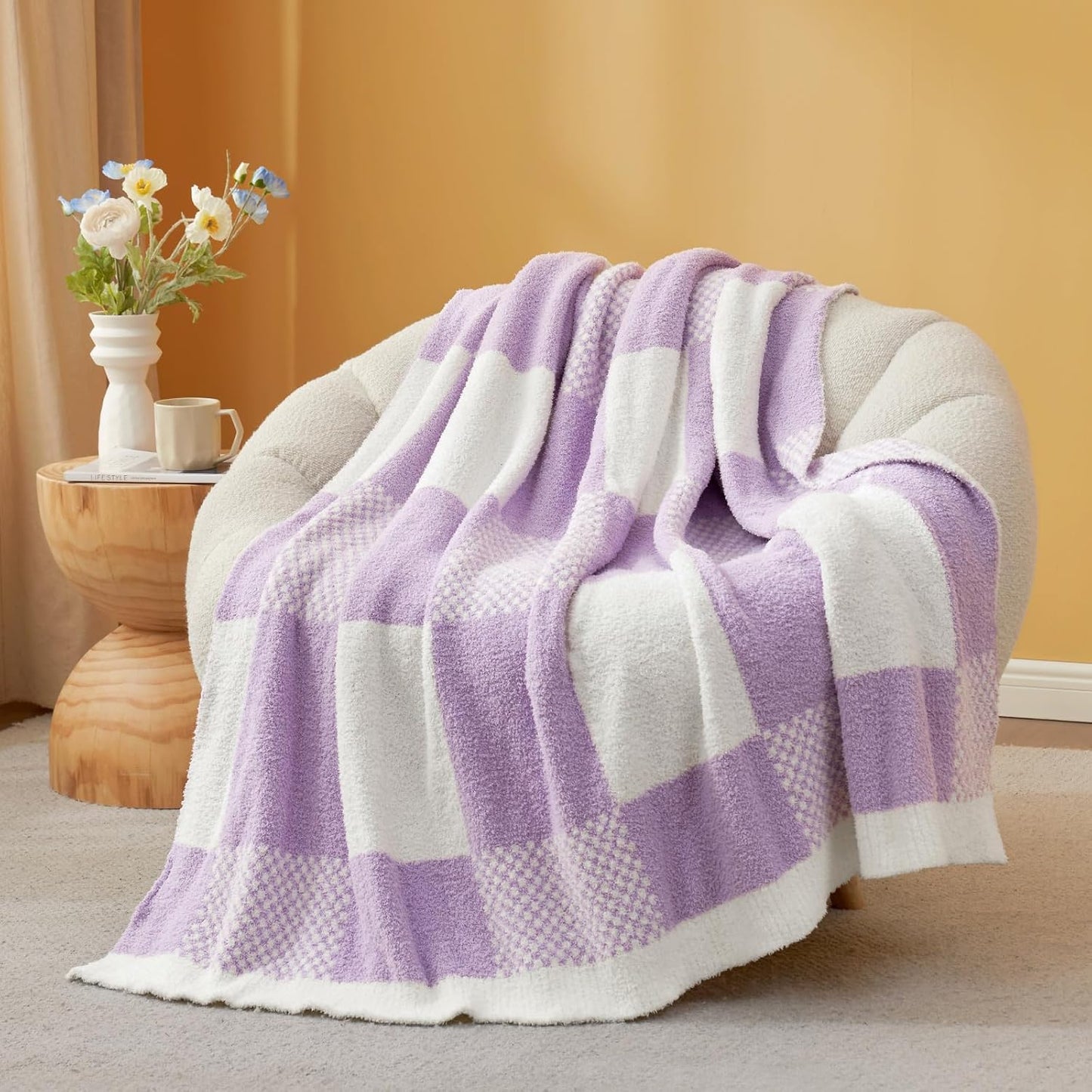Snuggle Sac Checkered Blanket, Sage Green Throw Blanket for Couch Plaid Microfiber Fluffy Warm Cozy Fuzzy Soft Throw Blanket Reversible Checker Blankets for Sofa, Chair, Bed, 50x60 inches