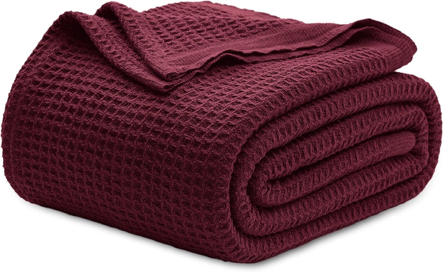 Bedsure 100% Cotton Blanket King Size for Bed - Breathable and Soft, Waffle Weave Blanket for Summer Spring, White, 104x90 inches
