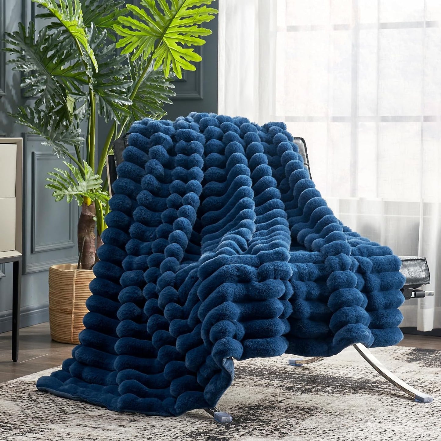 Cozy Bliss Faux Fur Throw Blanket for Couch, Cozy Warm Plush Striped Blanket for Sofa Bedroom Living Room,50 * 60 Inches Grey
