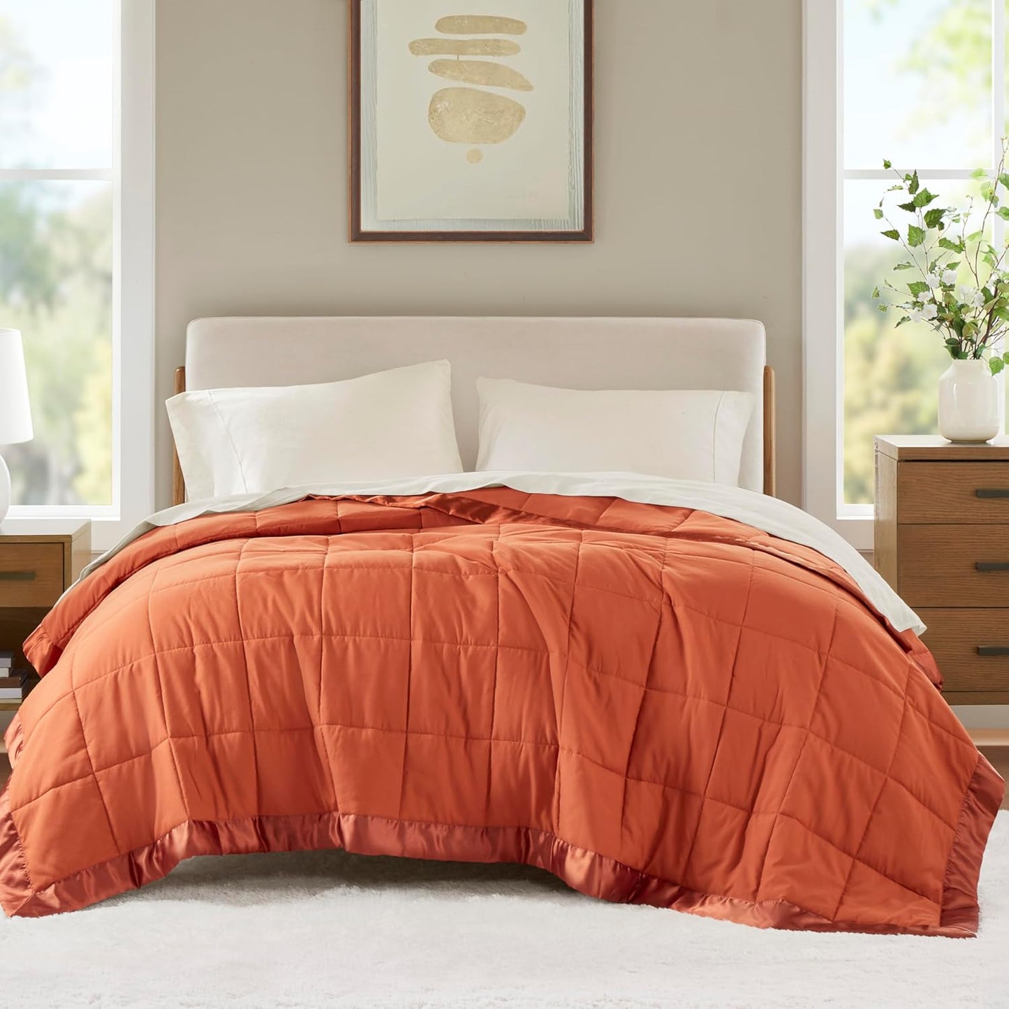 Madison Park Twin Size Blanket Ultra-Soft Microfiber Blanket Twin Size, Box Quilting with Satin Binding, All Season & Lightweight Twin Summer Blanket for Bed, Couch & Sofa, Twin, Black