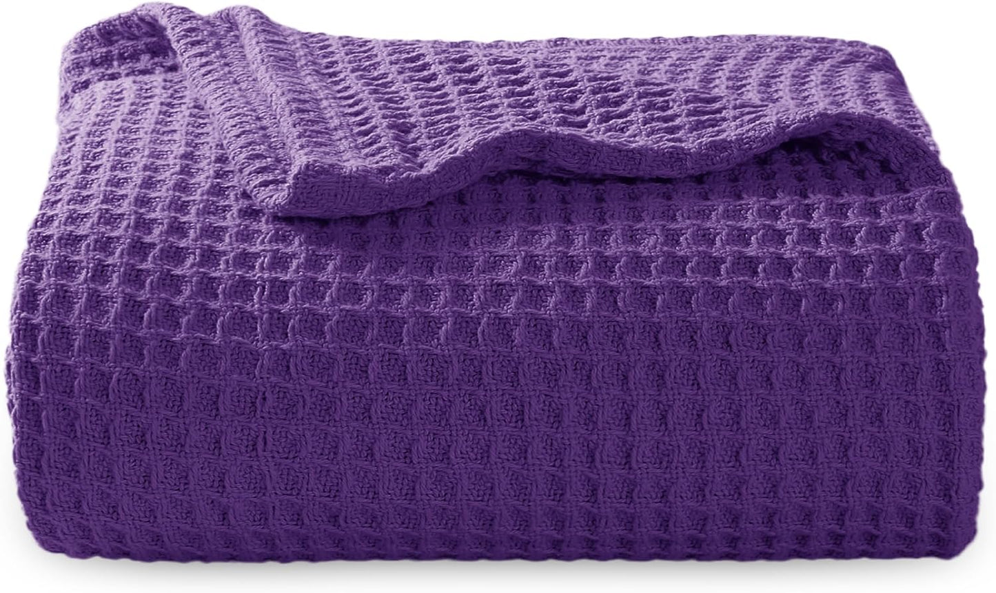 Bedsure 100% Cotton Blanket King Size for Bed - Breathable and Soft, Waffle Weave Blanket for Summer Spring, White, 104x90 inches