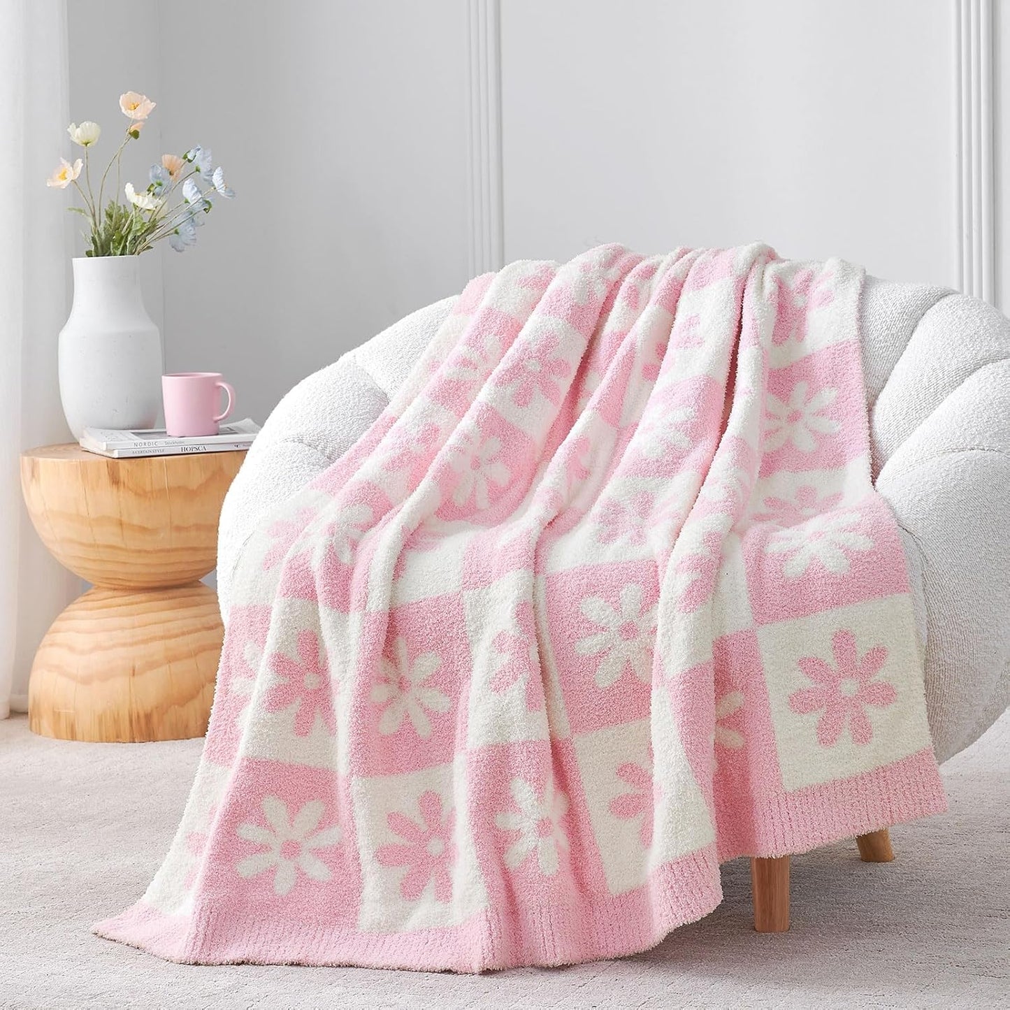 Snuggle Sac Checkered Blanket, Sage Green Throw Blanket for Couch Plaid Microfiber Fluffy Warm Cozy Fuzzy Soft Throw Blanket Reversible Checker Blankets for Sofa, Chair, Bed, 50x60 inches