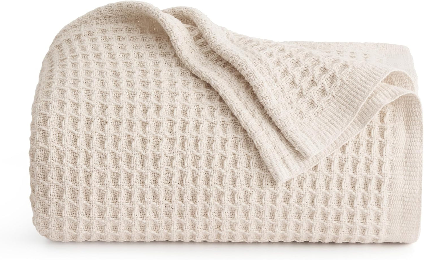 Bedsure 100% Cotton Blanket King Size for Bed - Breathable and Soft, Waffle Weave Blanket for Summer Spring, White, 104x90 inches