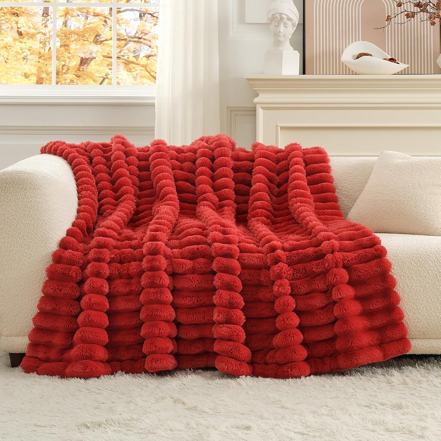 Cozy Bliss Faux Fur Throw Blanket for Couch, Cozy Warm Plush Striped Blanket for Sofa Bedroom Living Room,50 * 60 Inches Grey