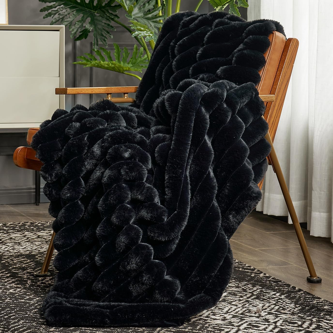 Cozy Bliss Faux Fur Throw Blanket for Couch, Cozy Warm Plush Striped Blanket for Sofa Bedroom Living Room,50 * 60 Inches Grey