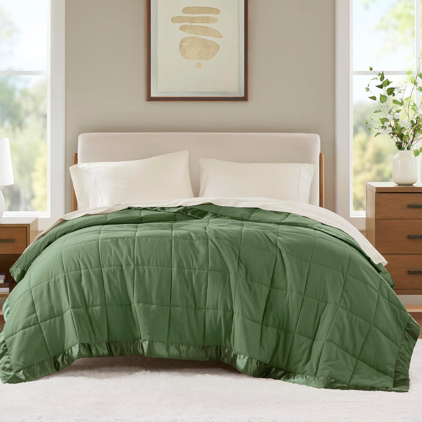 Madison Park Twin Size Blanket Ultra-Soft Microfiber Blanket Twin Size, Box Quilting with Satin Binding, All Season & Lightweight Twin Summer Blanket for Bed, Couch & Sofa, Twin, Black