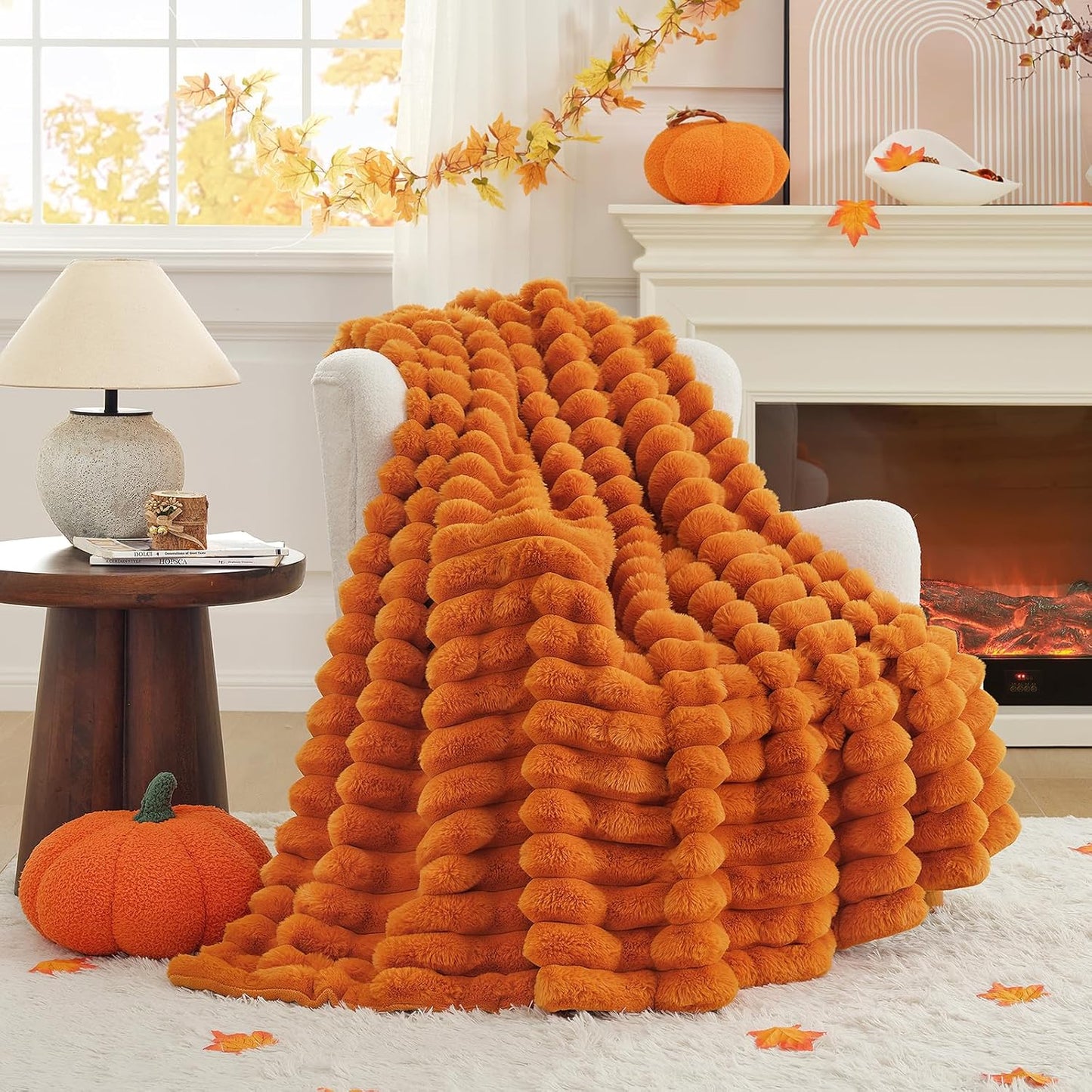 Cozy Bliss Faux Fur Throw Blanket for Couch, Cozy Warm Plush Striped Blanket for Sofa Bedroom Living Room,50 * 60 Inches Grey