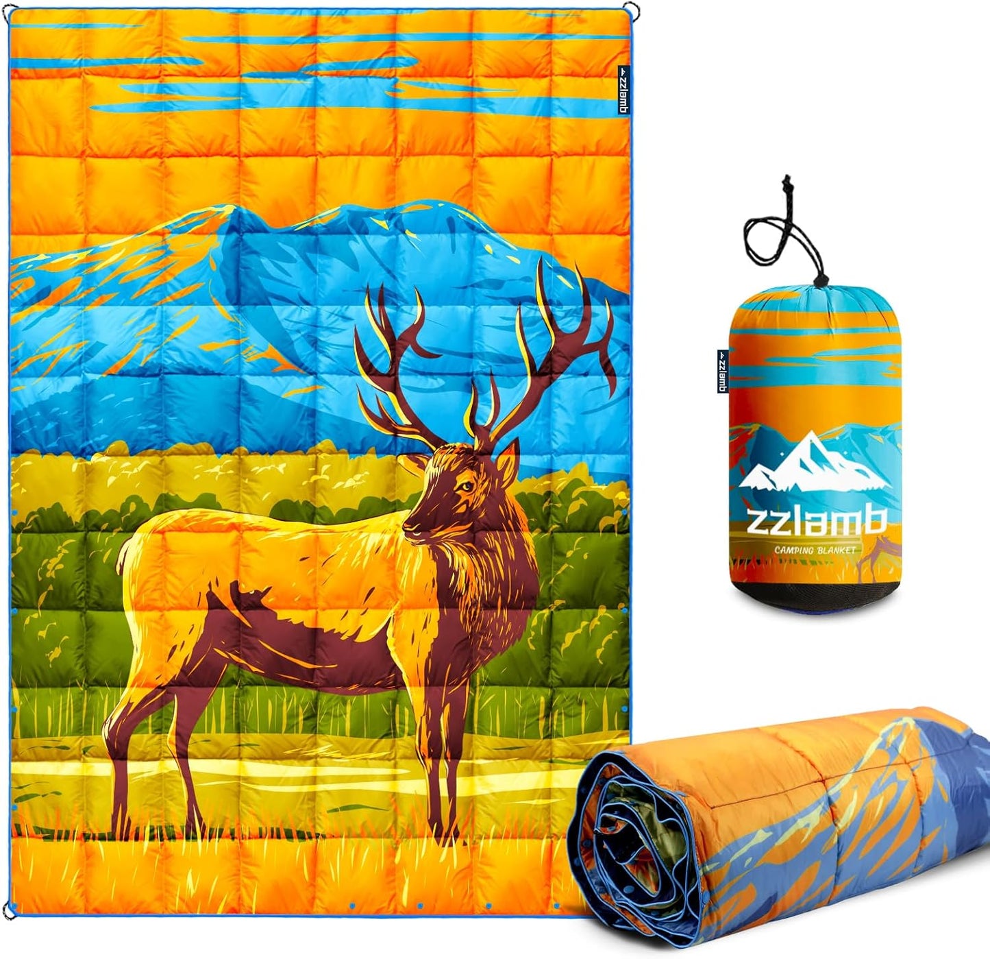zzlamb Camping Blanket, Outdoor Lightweight Travel Blanket Puffy Portable Down Alternative, Windproof Warm Cloak with Snaps, Cozy Quilt Backpacking Picnic RV Plane Car Hammock Beach Climbing
