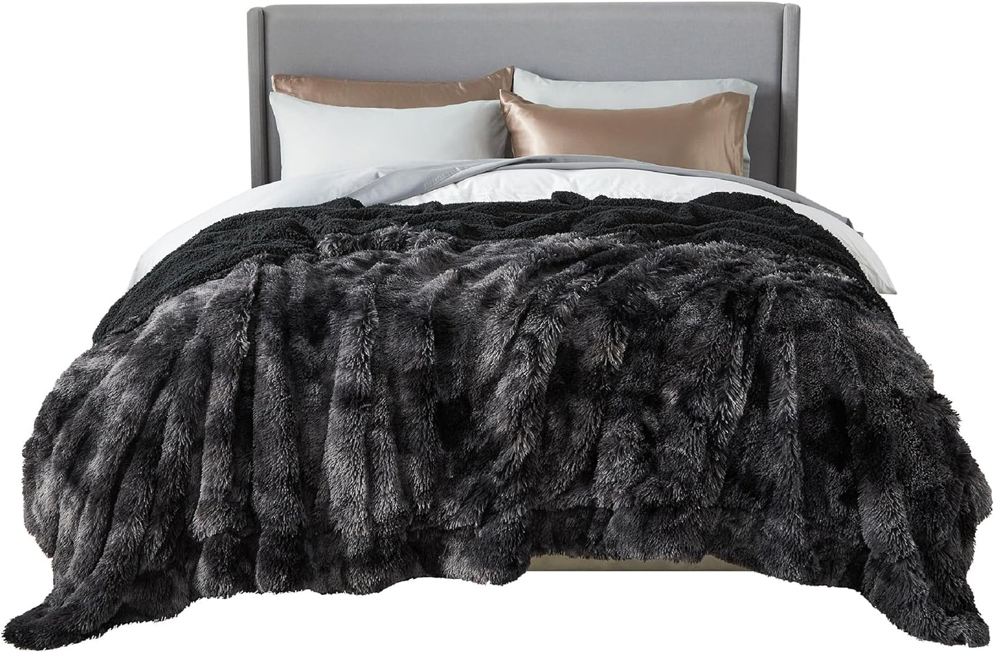 Bedsure Fluffy Fuzzy Throw Blanket Gifts for Women, Soft Cozy Plush Faux Fur Throw Blanket for Couch Bed, Minky Thick Warm Sherpa Fleece Fall Grey Room Decor Men Gifts Teenage Girls Teen Boys Mom Dad