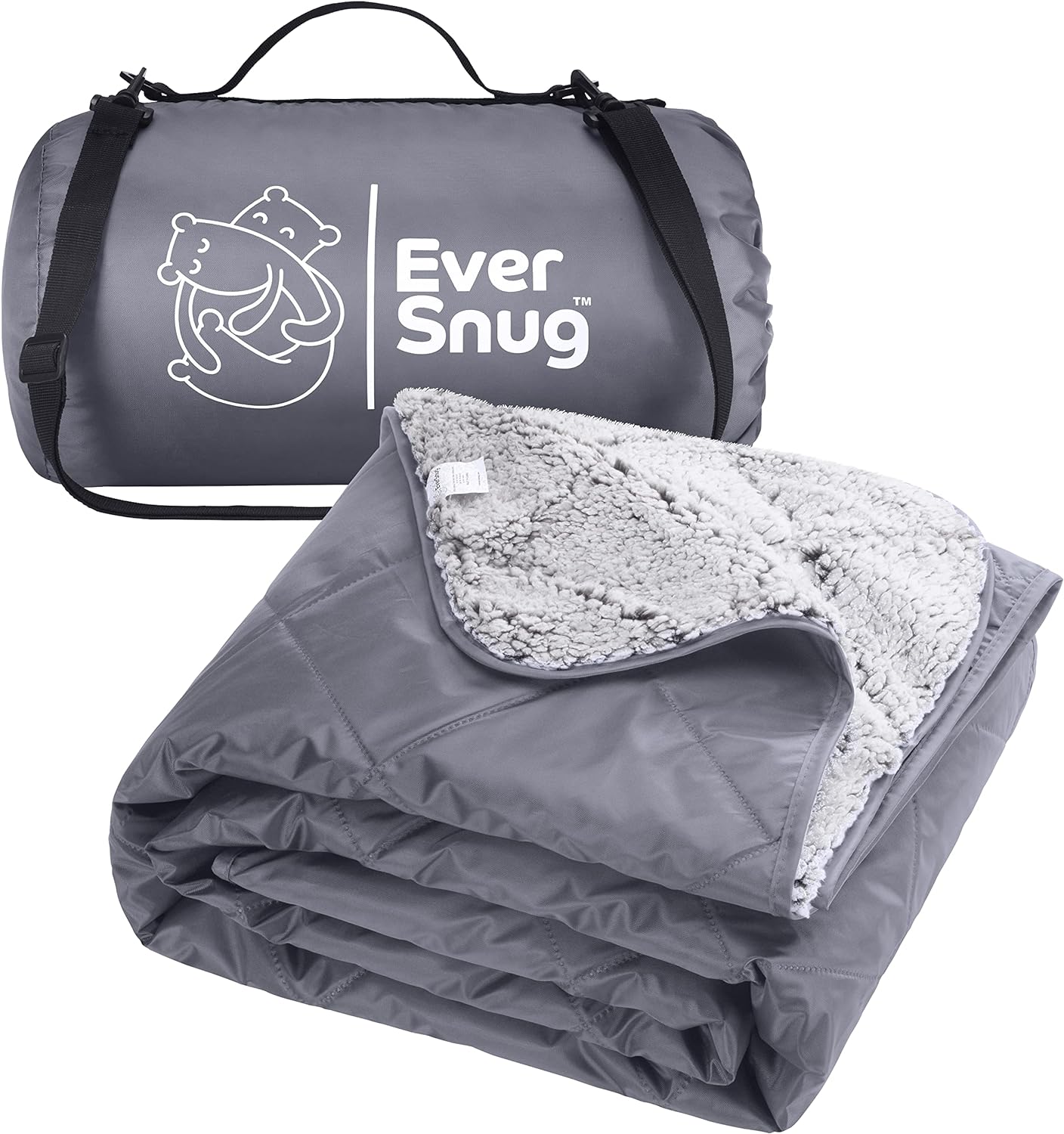 EverSnug Sherpa Waterproof Camping Blanket - Extra Thick and Warm, Large Sherpa Fleece Outdoor Blanket for Camping, Picnics, Beaches, Stadiums, Pets - Washable and Windproof for Cold Weather (Black)