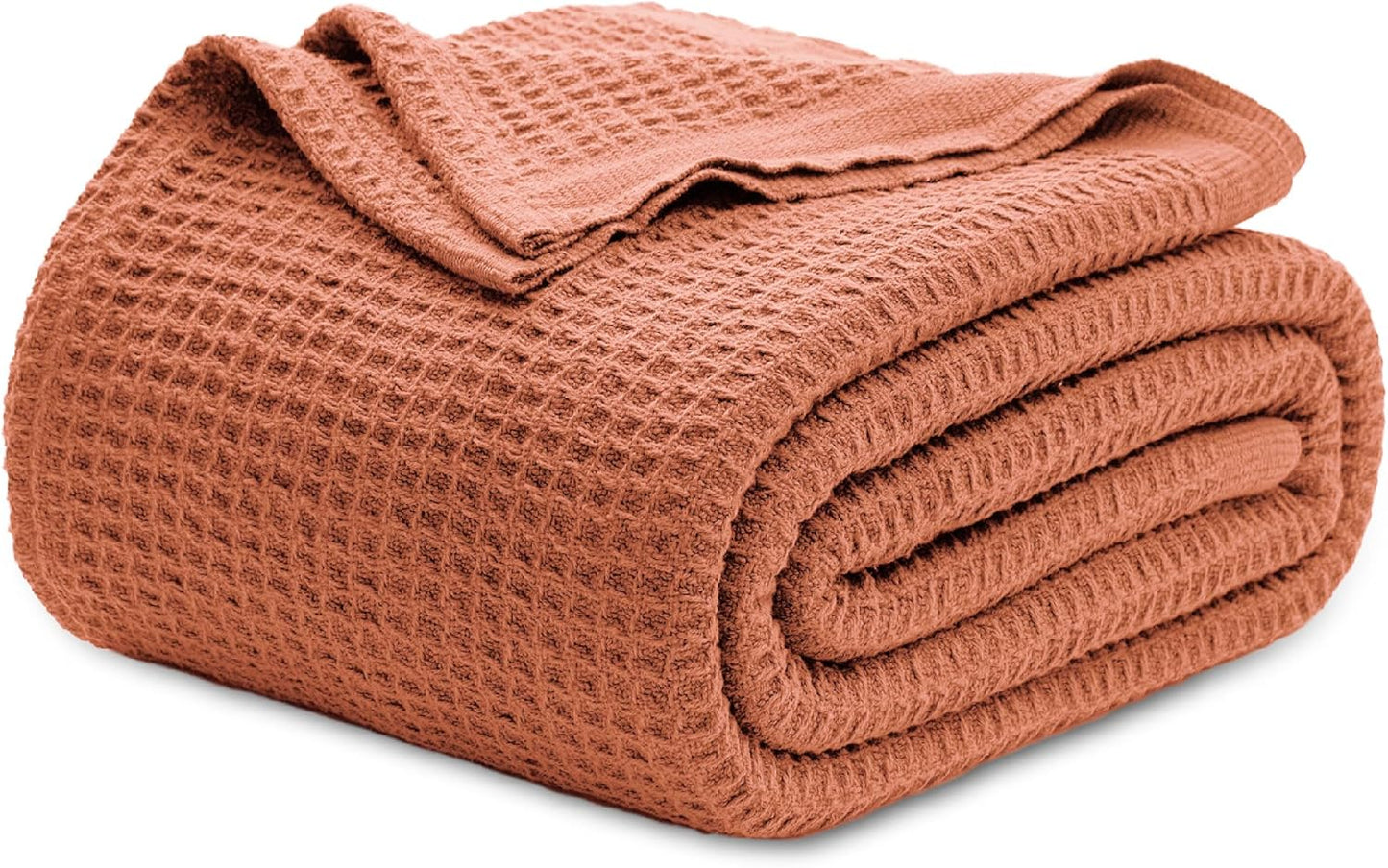 Bedsure 100% Cotton Blanket King Size for Bed - Breathable and Soft, Waffle Weave Blanket for Summer Spring, White, 104x90 inches