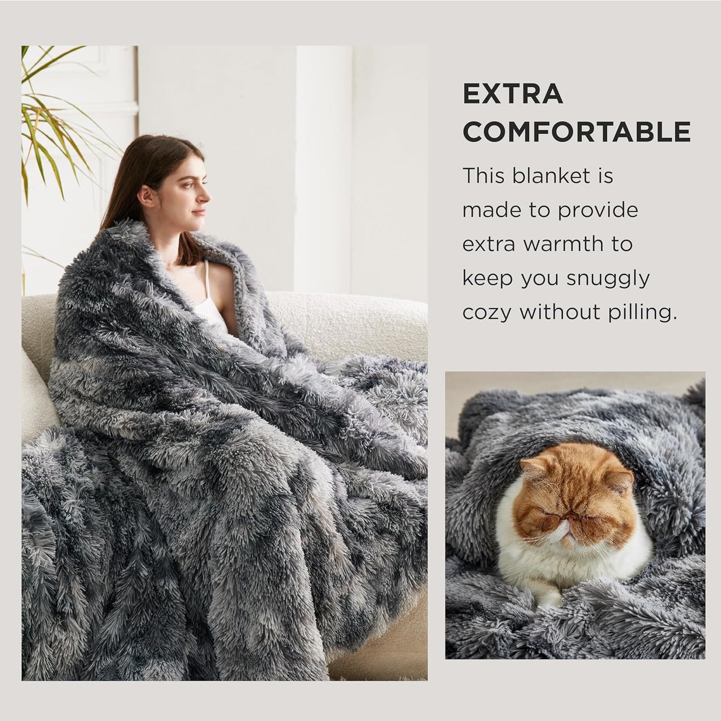 Bedsure Fluffy Fuzzy Throw Blanket Gifts for Women, Soft Cozy Plush Faux Fur Throw Blanket for Couch Bed, Minky Thick Warm Sherpa Fleece Fall Grey Room Decor Men Gifts Teenage Girls Teen Boys Mom Dad
