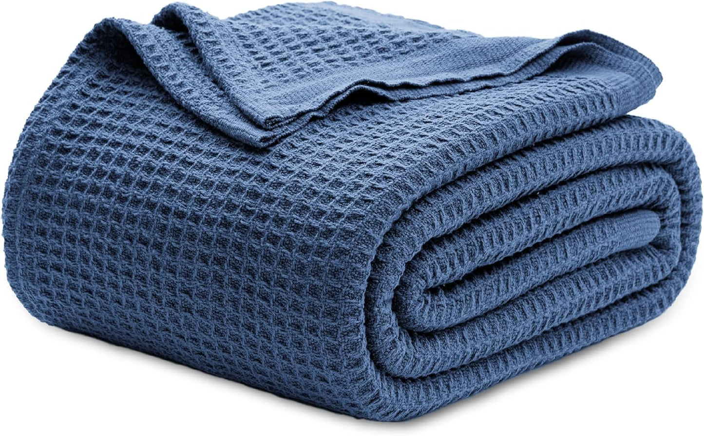 Bedsure 100% Cotton Blanket King Size for Bed - Breathable and Soft, Waffle Weave Blanket for Summer Spring, White, 104x90 inches