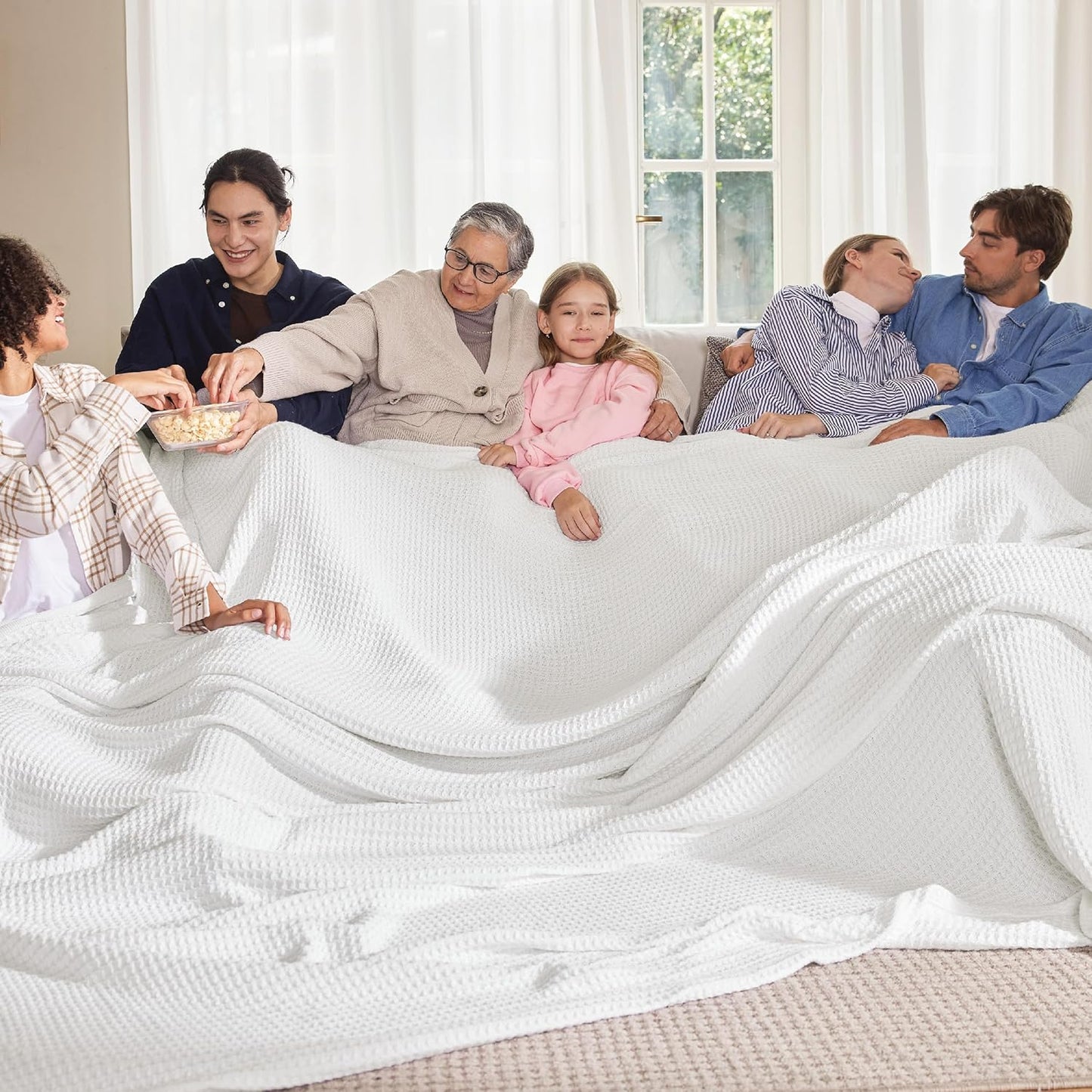 Bedsure 100% Cotton Blanket King Size for Bed - Breathable and Soft, Waffle Weave Blanket for Summer Spring, White, 104x90 inches