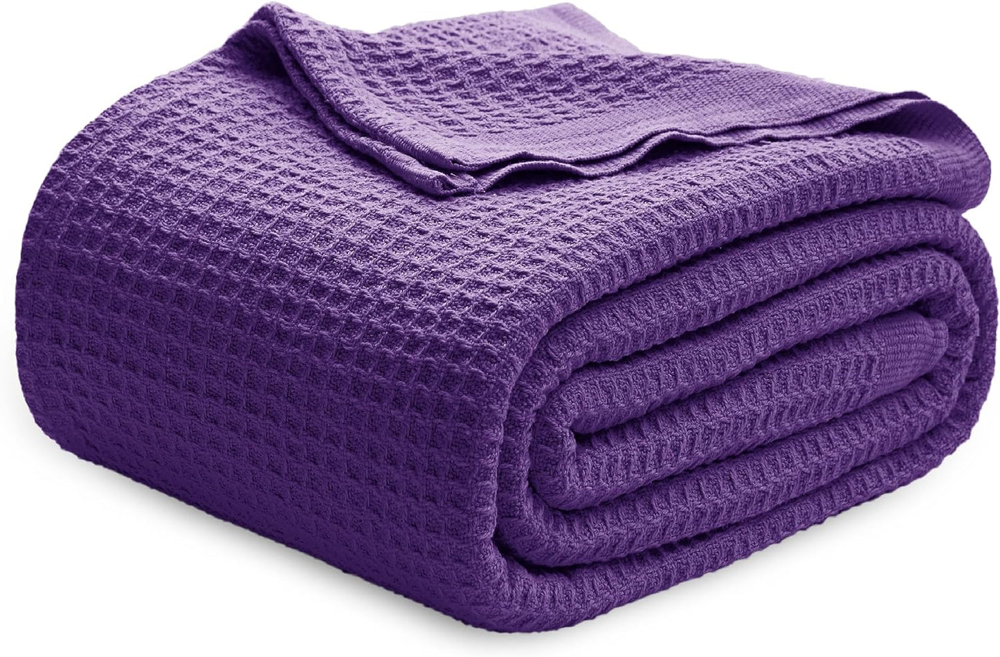 Bedsure 100% Cotton Blanket King Size for Bed - Breathable and Soft, Waffle Weave Blanket for Summer Spring, White, 104x90 inches