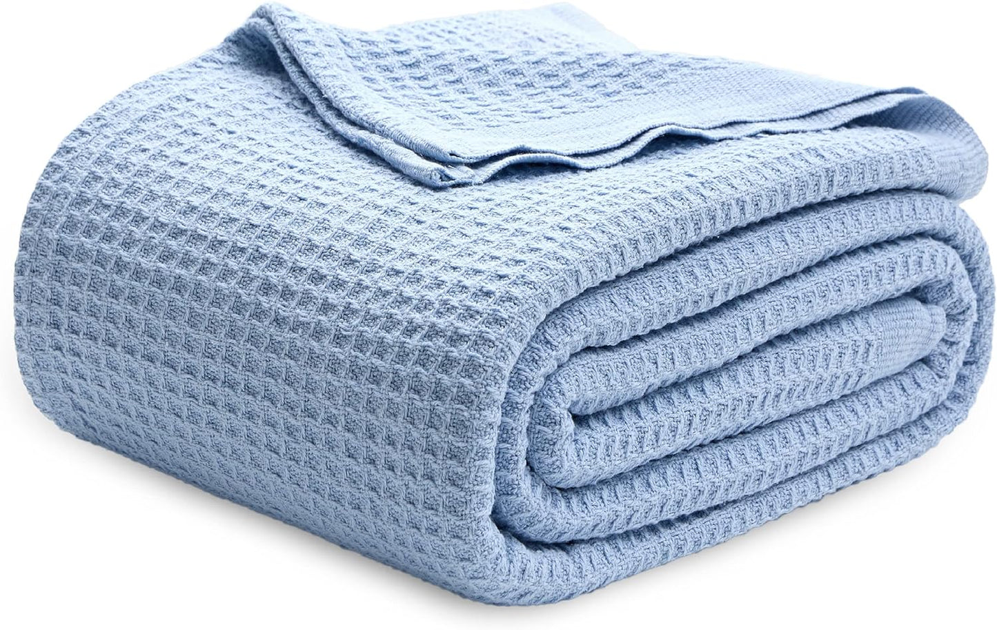 Bedsure 100% Cotton Blanket King Size for Bed - Breathable and Soft, Waffle Weave Blanket for Summer Spring, White, 104x90 inches