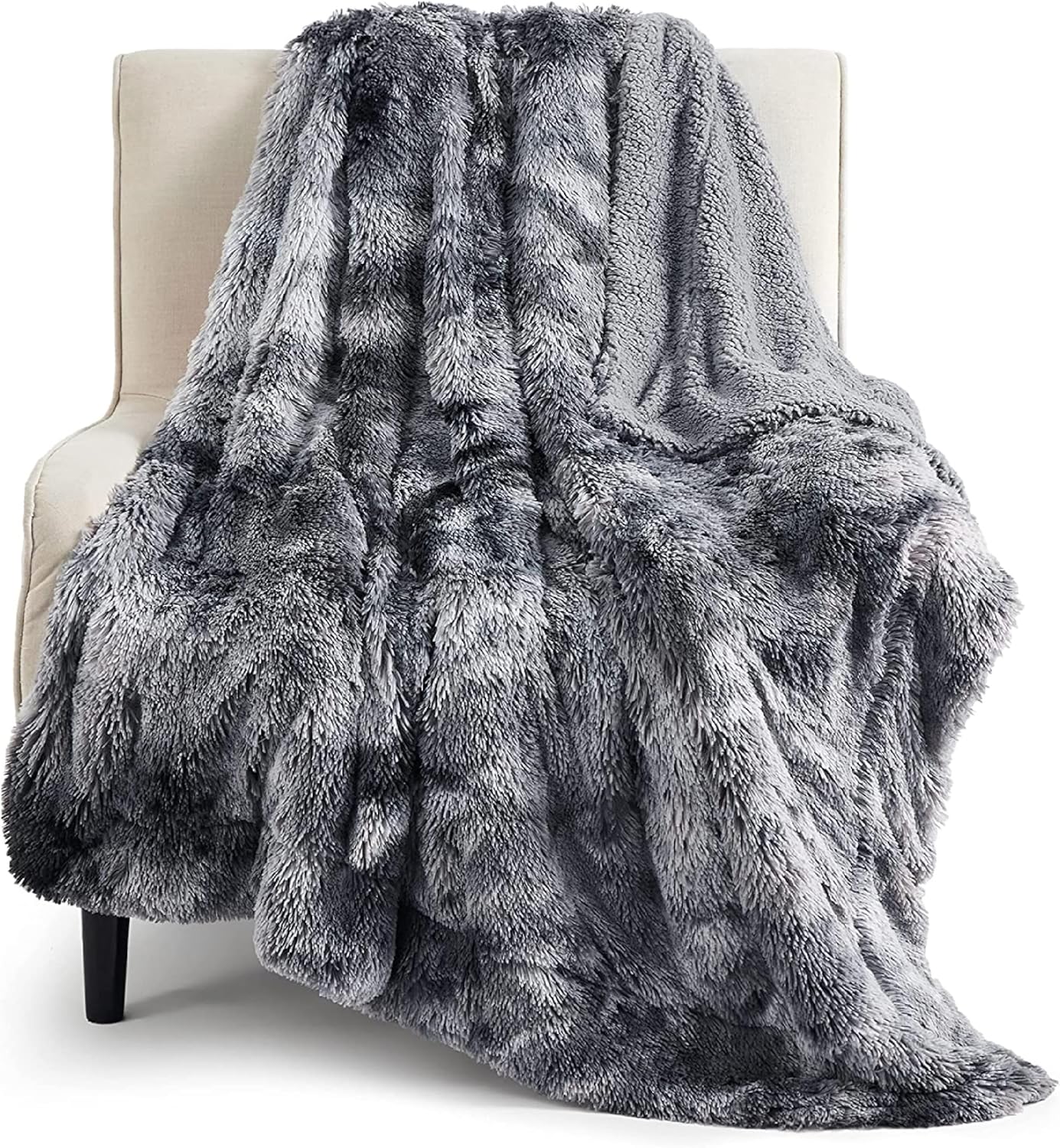 Bedsure Fluffy Fuzzy Throw Blanket Gifts for Women, Soft Cozy Plush Faux Fur Throw Blanket for Couch Bed, Minky Thick Warm Sherpa Fleece Fall Grey Room Decor Men Gifts Teenage Girls Teen Boys Mom Dad
