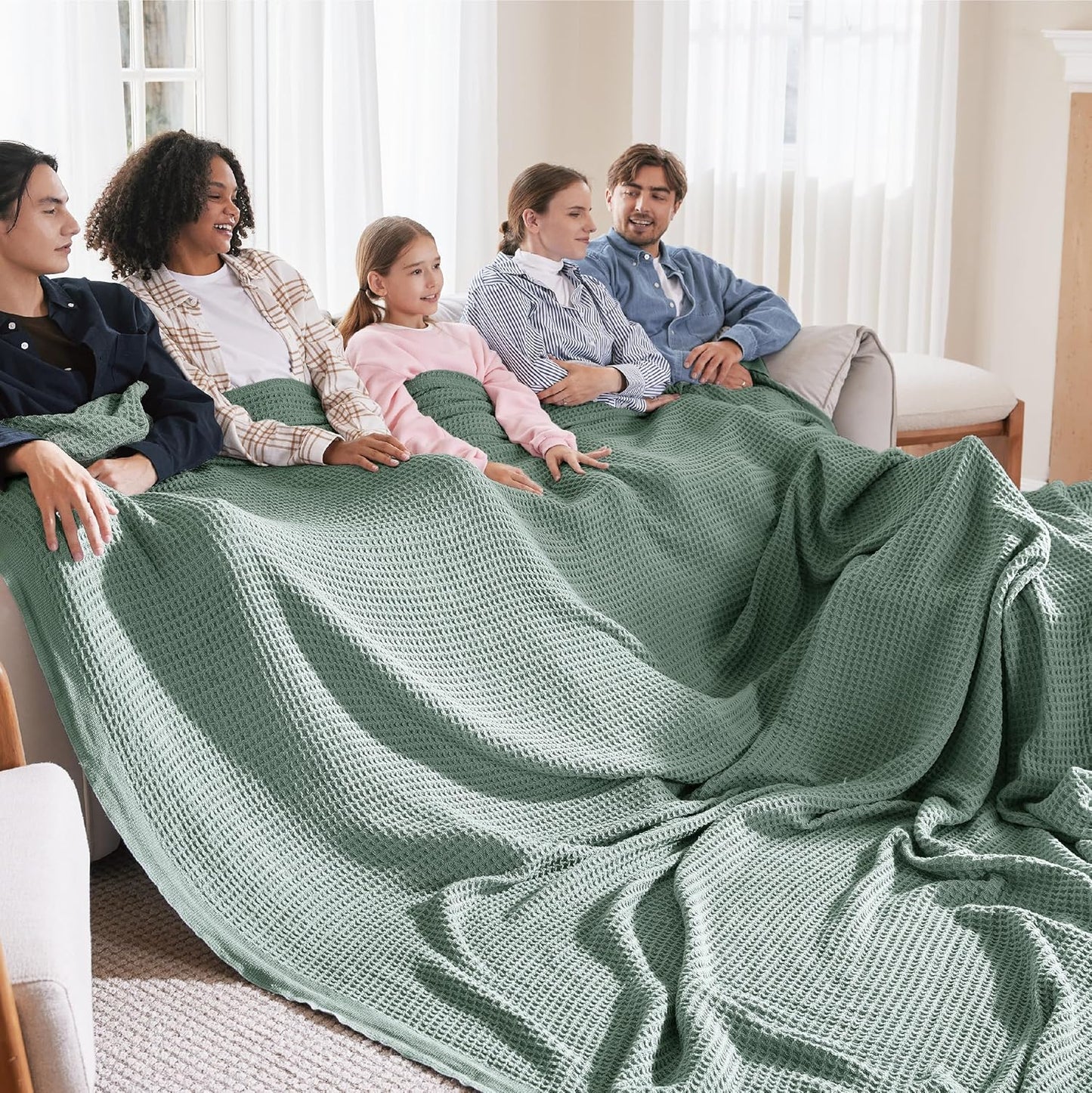 Bedsure 100% Cotton Blanket King Size for Bed - Breathable and Soft, Waffle Weave Blanket for Summer Spring, White, 104x90 inches