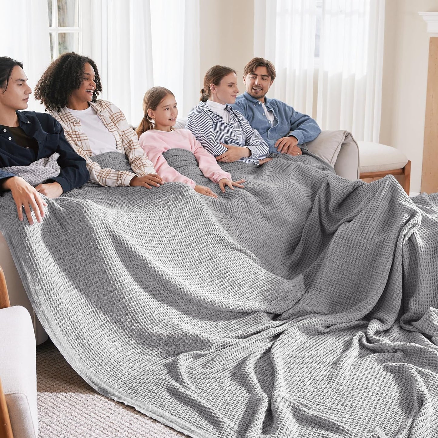 Bedsure 100% Cotton Blanket King Size for Bed - Breathable and Soft, Waffle Weave Blanket for Summer Spring, White, 104x90 inches