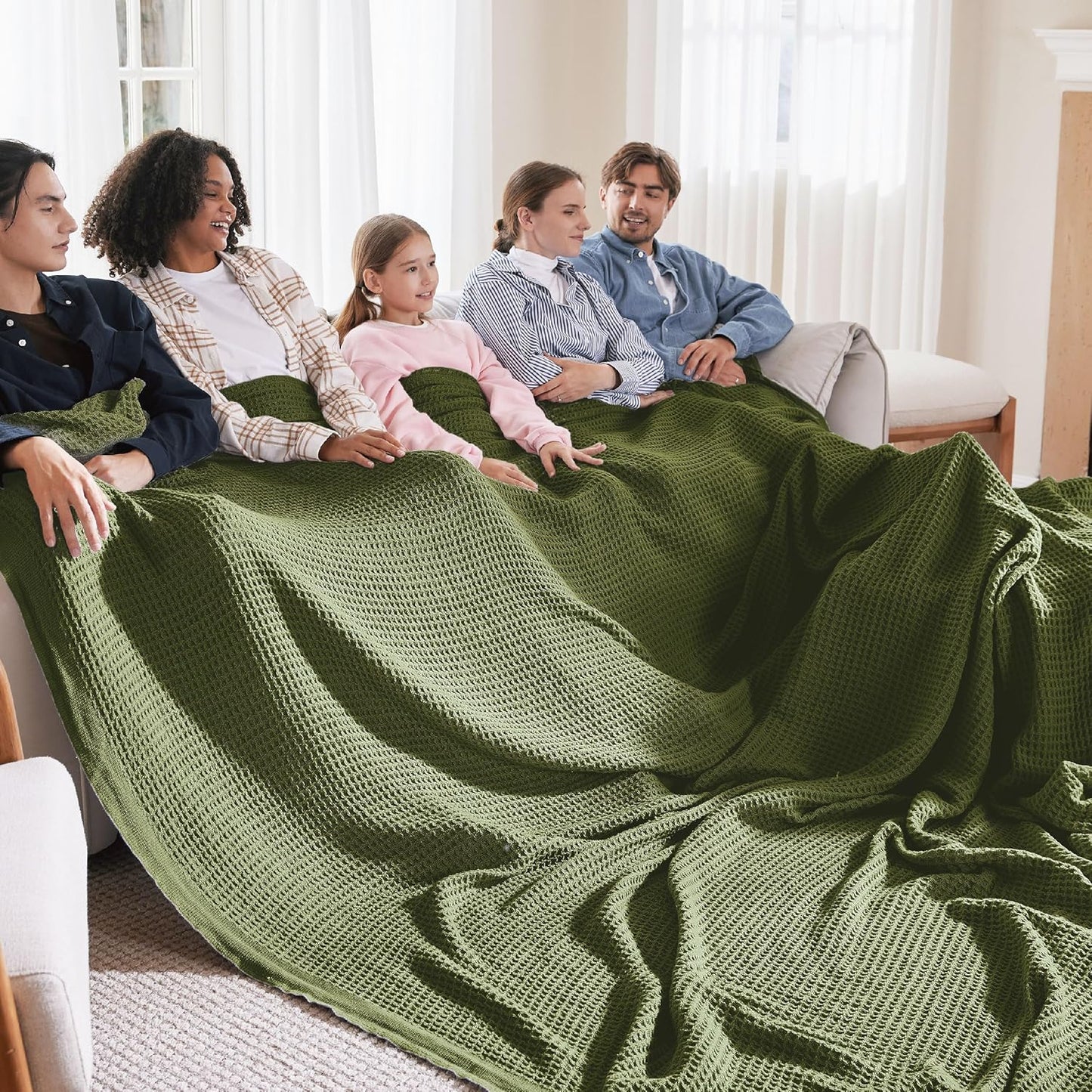 Bedsure 100% Cotton Blanket King Size for Bed - Breathable and Soft, Waffle Weave Blanket for Summer Spring, White, 104x90 inches
