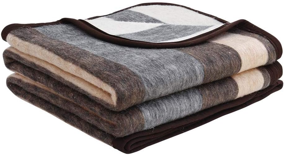 Alpaca Warehouse 100% Natural Alpaca and Sheep Wool Blanket King Size Thick Heavyweight Comfortably Warm - Great for Outdoor Use - Striped Design 103" x 90" (Beige/Brown/Gray, King)
