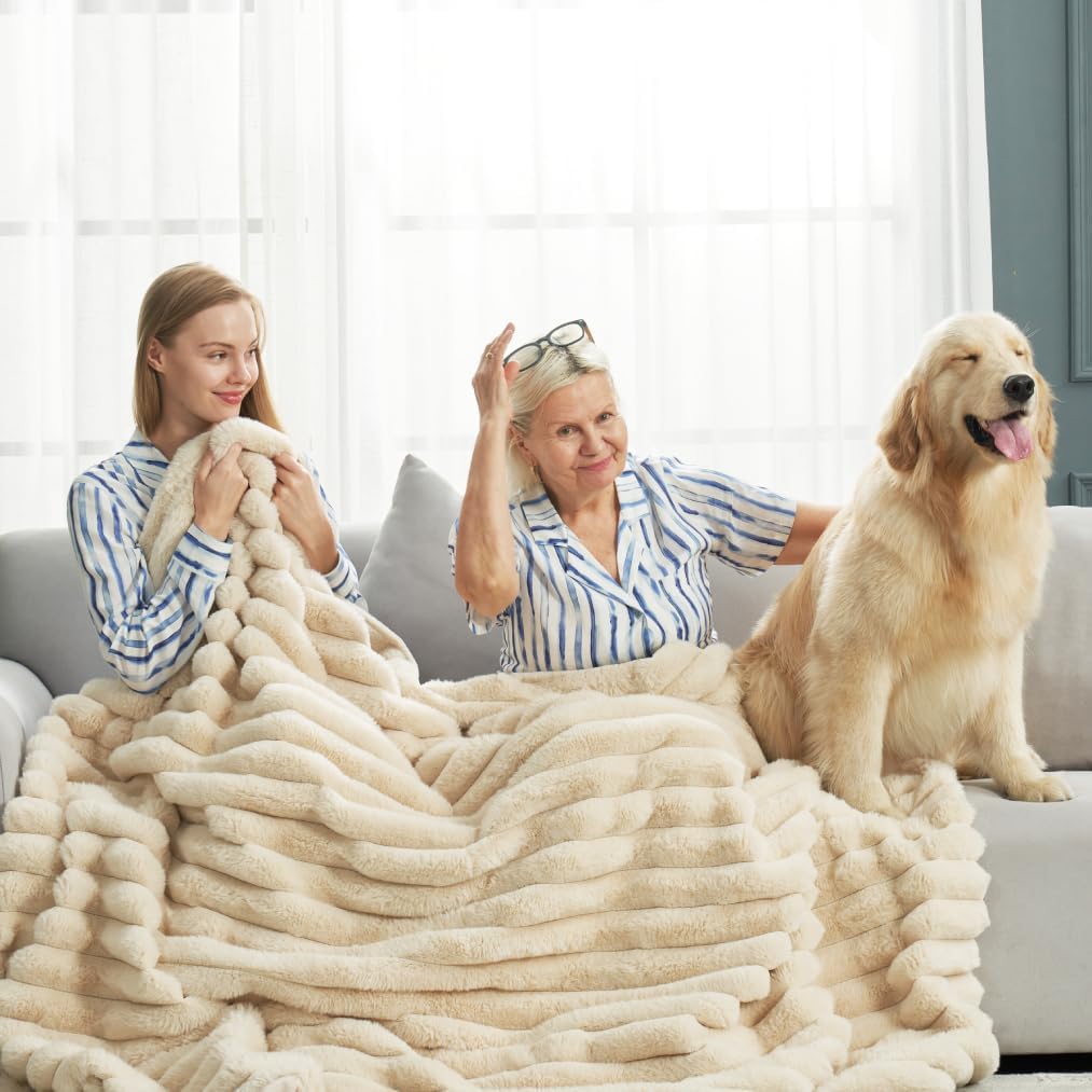 Cozy Bliss Faux Fur Throw Blanket for Couch, Cozy Warm Plush Striped Blanket for Sofa Bedroom Living Room,50 * 60 Inches Grey