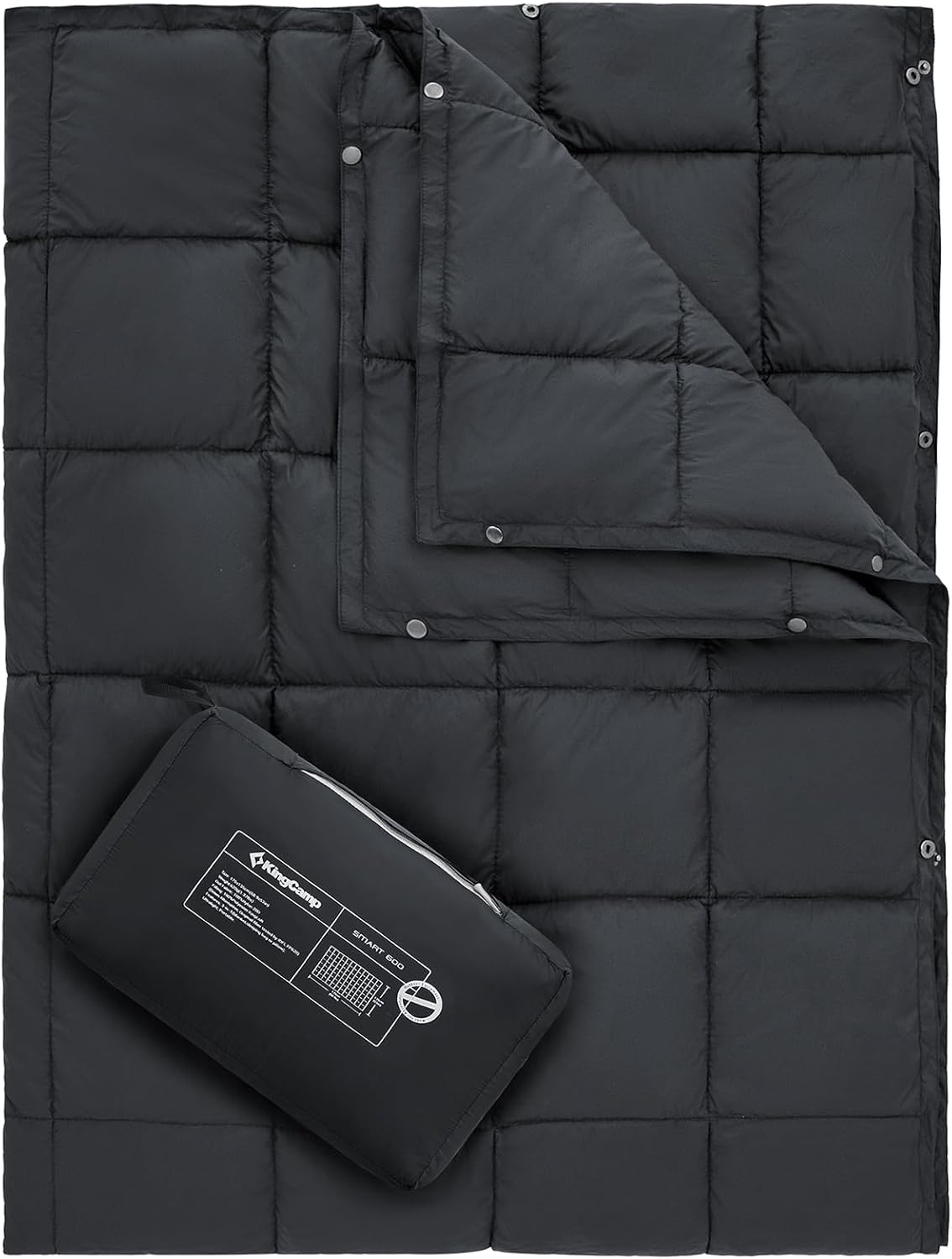 KingCamp Ultralight Camping Blanket, Packable Down Alternative Puffy Wearable Blankets Weatherproof Warm Package Quilt with Snap Buttons for Outdoor Hiking Travel Picnic Stadium (69" x 53", Charcoal)