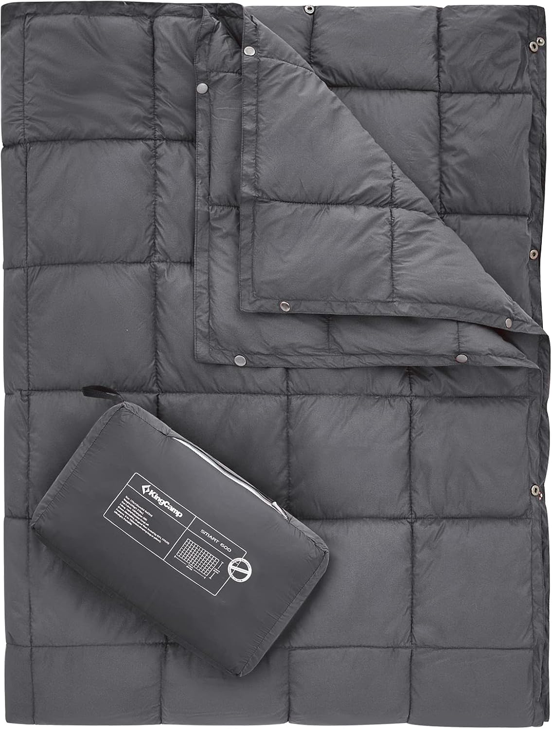 KingCamp Ultralight Camping Blanket, Packable Down Alternative Puffy Printed Wearable Blanket with Snap Buttons & Corner Loops Weatherproof Quilt for Outdoor Travel Stadium (79"L x 57”W, CYAN)