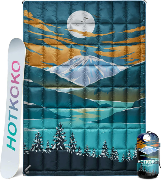 Down Camping Blanket,Warm Puffy Lightweight Camp Blanket Outdoor Travel Quilt for Sleep,Stadium, Hiking & Festivals | Water Resistant, Packable & Compact