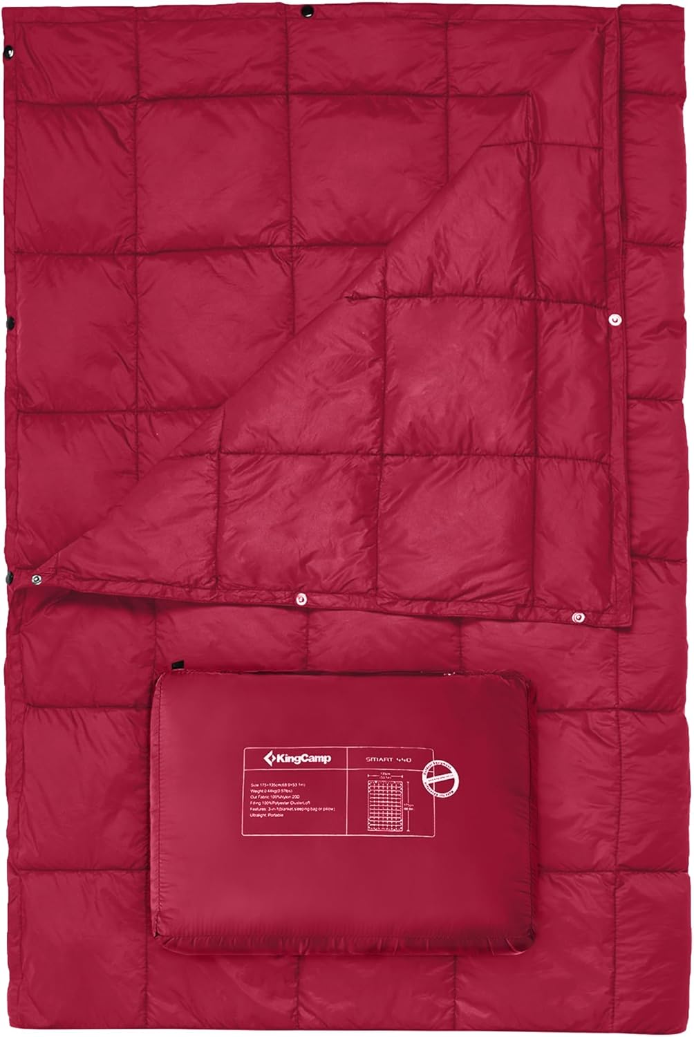 KingCamp Ultralight Camping Blanket, Packable Down Alternative Puffy Wearable Blankets Weatherproof Warm Package Quilt with Snap Buttons for Outdoor Hiking Travel Picnic Stadium (69" x 53", Charcoal)