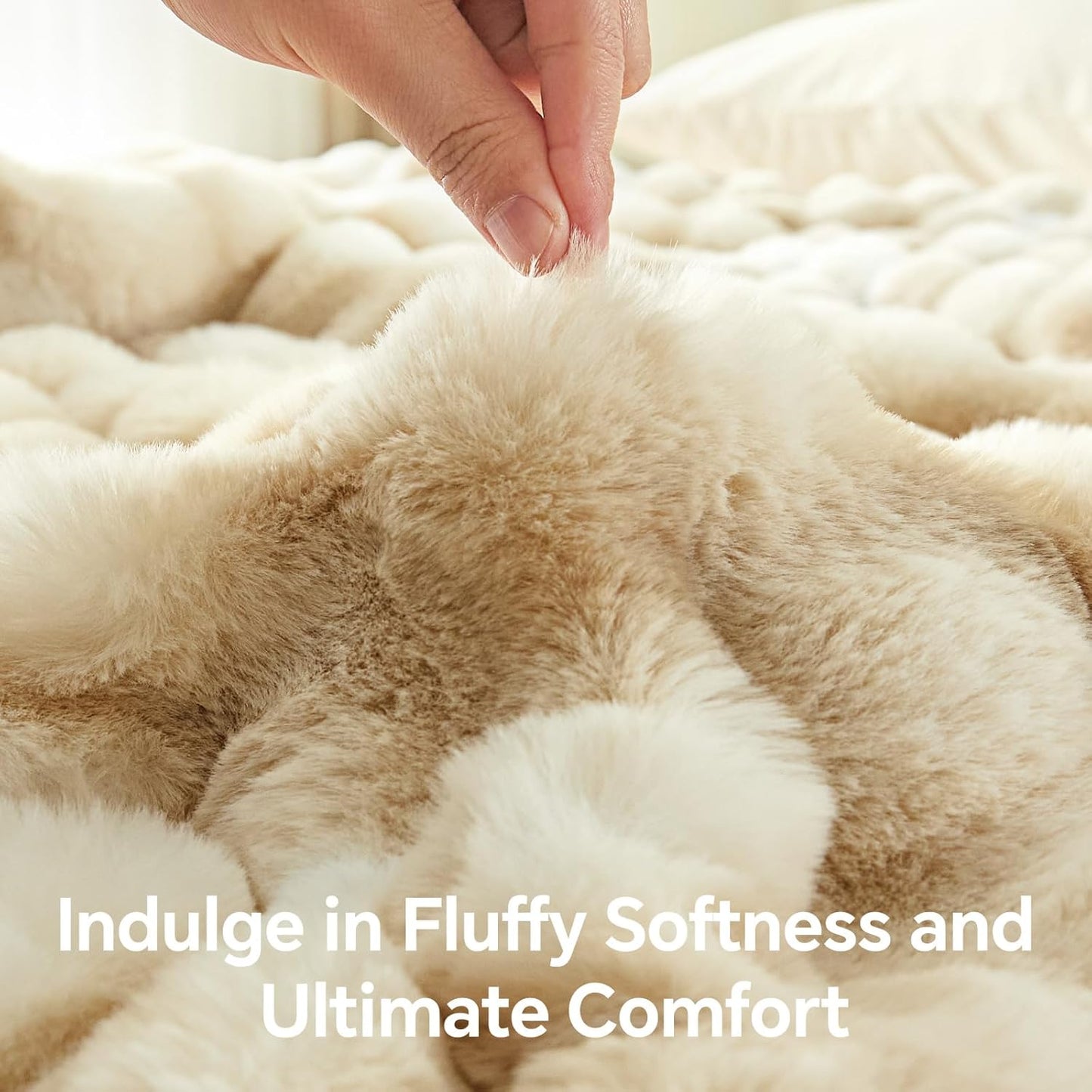 BEDELITE Faux Fur Throw Blanket for Couch, Decorative Tie-Dye Khaki Plush Bubble Blanket - Super Soft & Cozy Fluffy Faux Rabbit Fur Blanket for Women Gift, 50x60 Inches