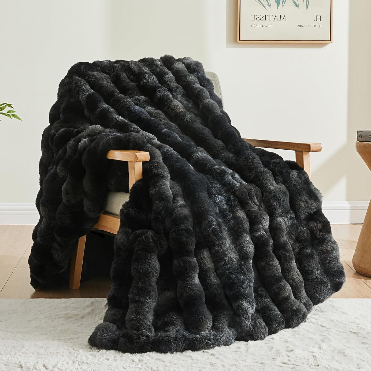 BEDELITE Faux Fur Throw Blanket for Couch, Decorative Tie-Dye Khaki Plush Bubble Blanket - Super Soft & Cozy Fluffy Faux Rabbit Fur Blanket for Women Gift, 50x60 Inches