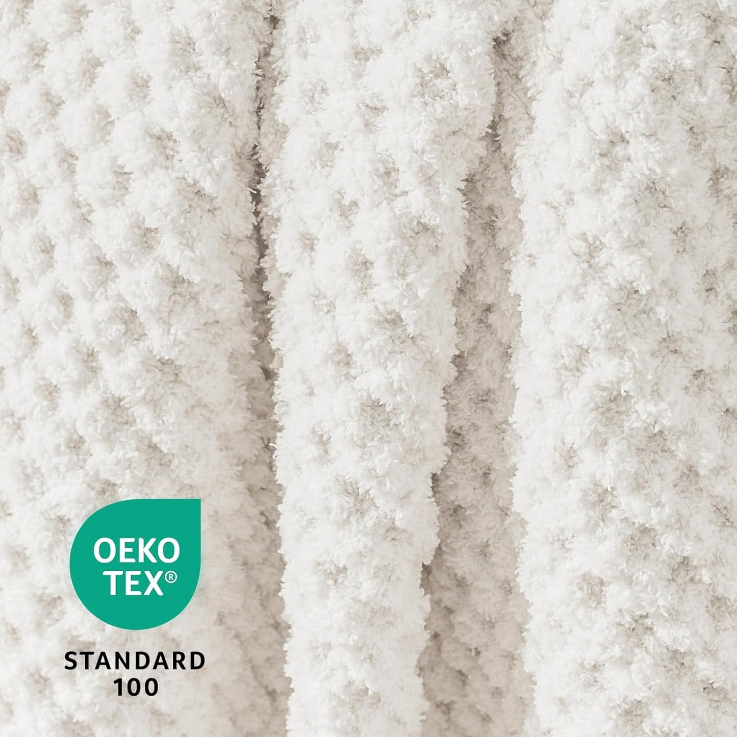 Waffle Knit Throw Blanket, Luxury Cozy Chunky Knit Throw Blanket for Couch, 50 x 60 Inch Thick Ultra-Soft Feather Yarn Knitted Blanket for Sofa, Bed, Home Decor - Off White
