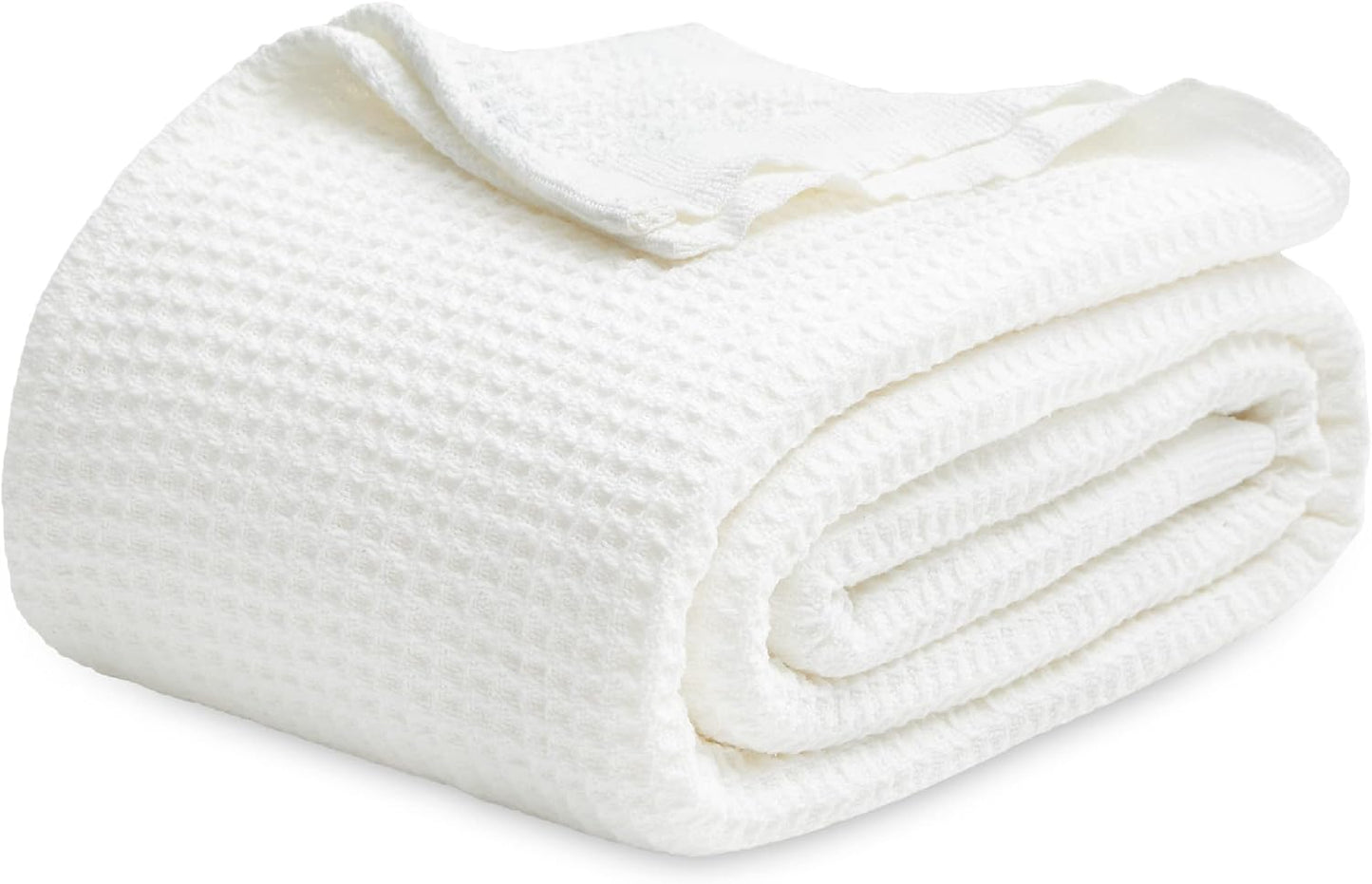 Bedsure 100% Cotton Blanket King Size for Bed - Breathable and Soft, Waffle Weave Blanket for Summer Spring, White, 104x90 inches