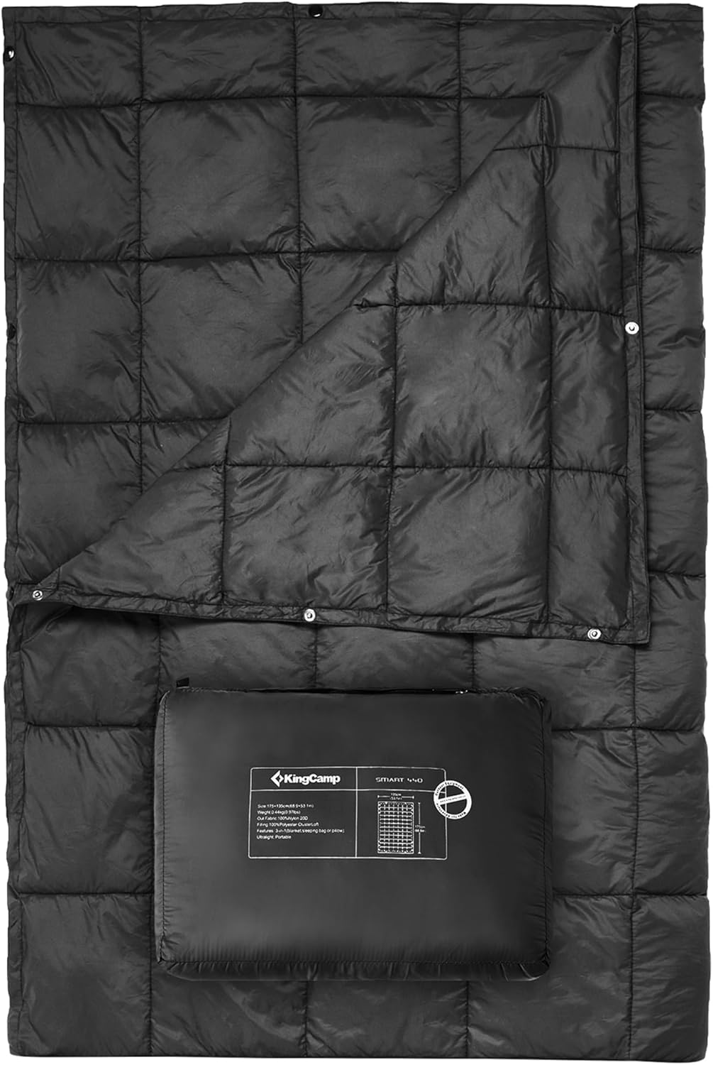 KingCamp Ultralight Camping Blanket, Packable Down Alternative Puffy Wearable Blankets Weatherproof Warm Package Quilt with Snap Buttons for Outdoor Hiking Travel Picnic Stadium (69" x 53", Charcoal)