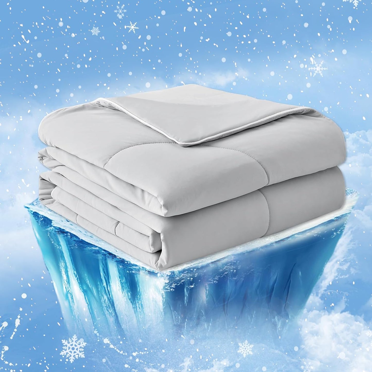 Cozy Bliss Cooling Comforter Queen Size, Cooling Blankets for Hot Sleepers and Night Sweats, Blue Summer Comforter for Queen Size Bed, Breathable Soft Lightweight Silk Smooth