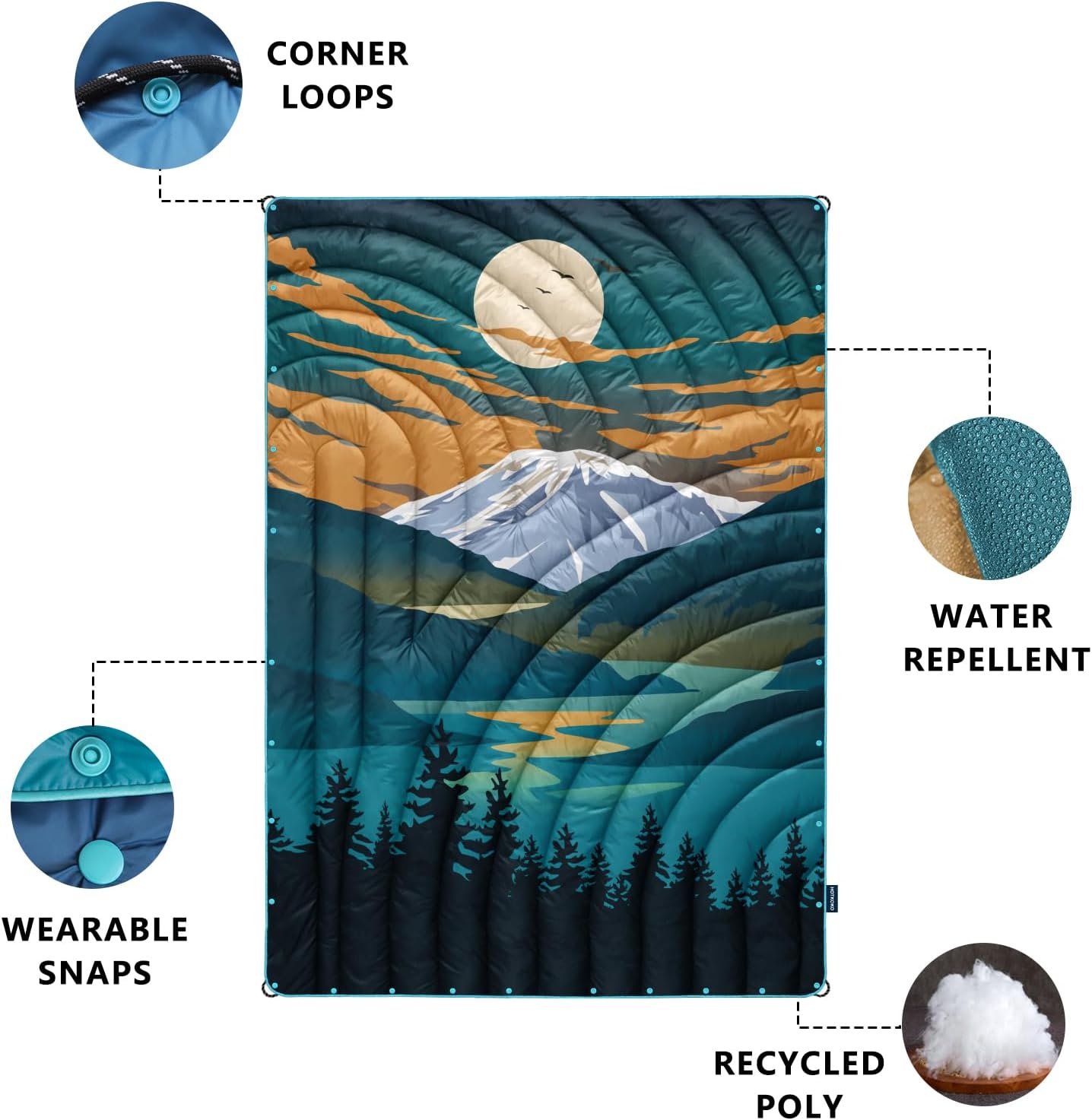 Camping Blanket,Lightweight Puffy Printed Camping Blanket Packable Outdoor Blanket for Camping,Traveling, Stadium, Hiking, Picnics