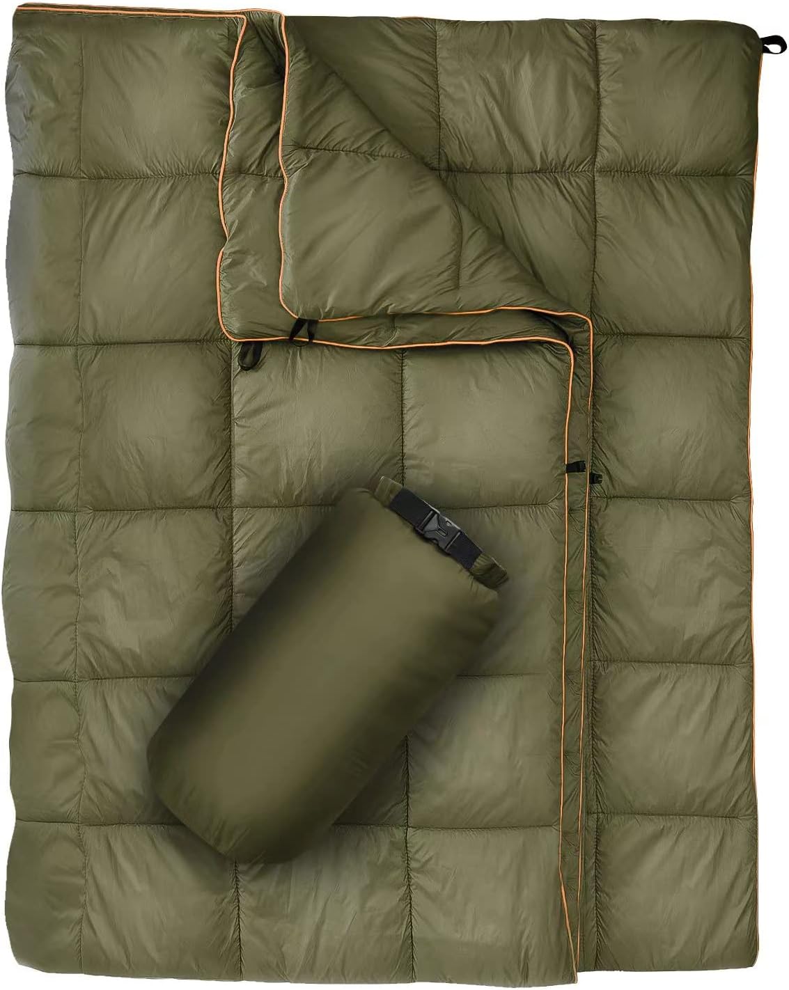 Outdoor Puffy Camping Blanket, Lightweight Down Alternative Puffy Printed Camping Large Ultra Warm Hammock Top Quilt Waterproof Blanket for Traveling Picnic Beach Party Cold Weather (Green Mountain)