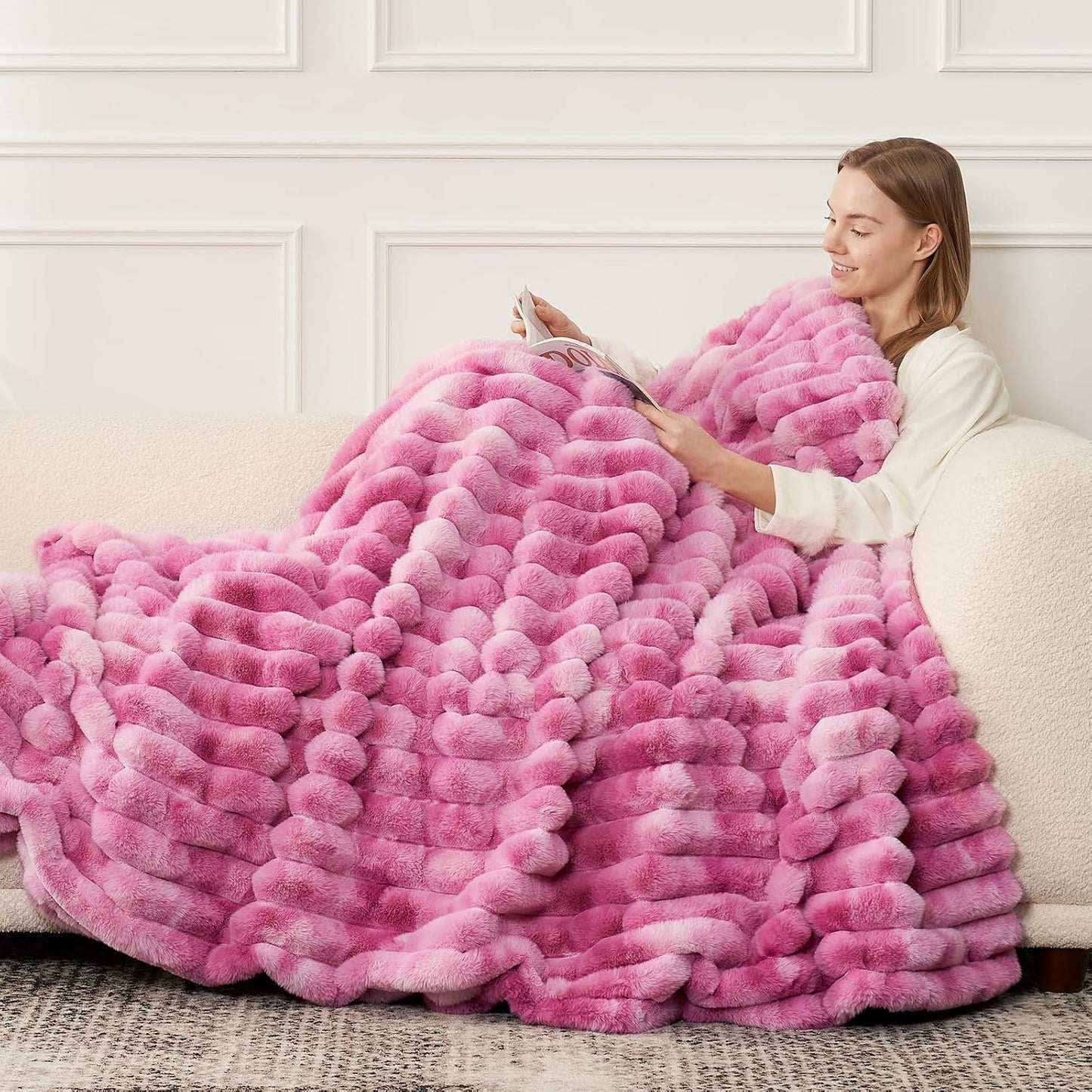 Cozy Bliss Faux Fur Throw Blanket for Couch, Cozy Warm Plush Striped Blanket for Sofa Bedroom Living Room,50 * 60 Inches Grey