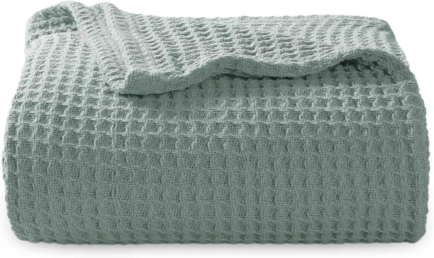 Bedsure 100% Cotton Blanket King Size for Bed - Breathable and Soft, Waffle Weave Blanket for Summer Spring, White, 104x90 inches